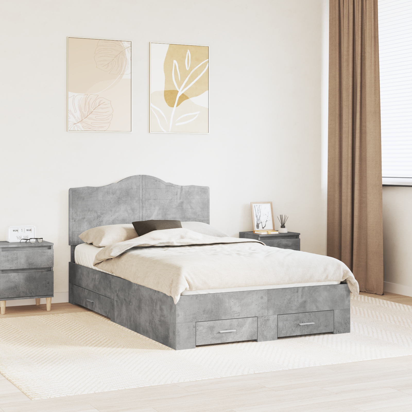 Sängram med huvudgavel Betonggrå 120 x 200 cm Konstruerat trä