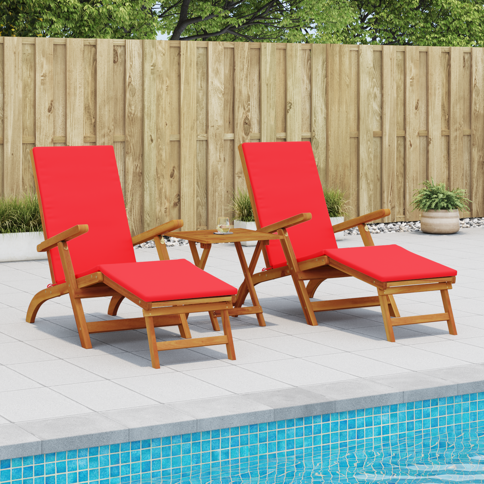 Reclining och Fällbar Solstol 2 pcs Röd 55 x 146 x 91 cm