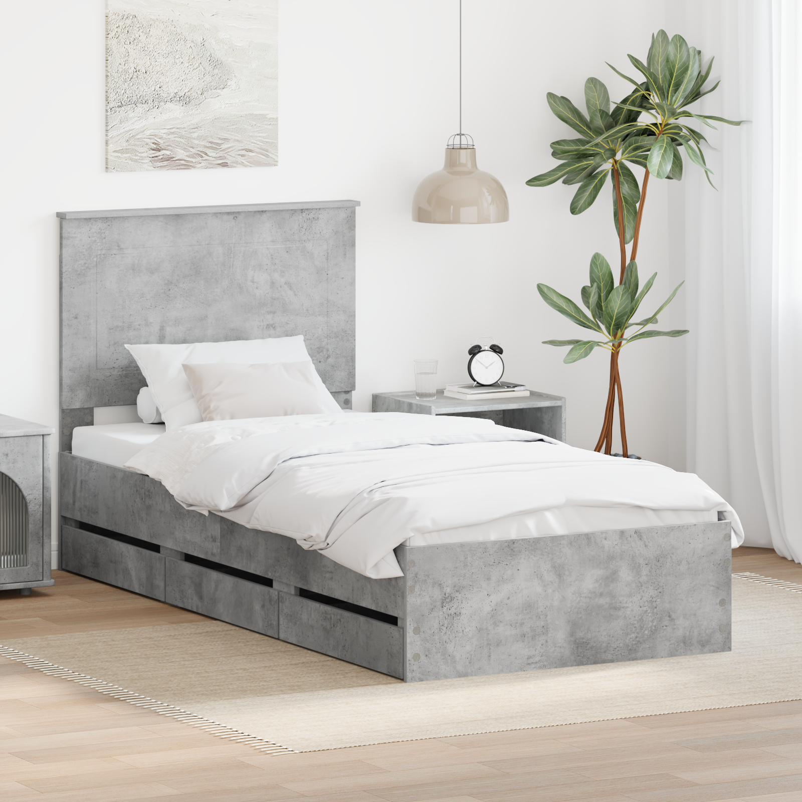 Sängram med låda med lagring Betonggrå 90 x 190 cm Ingenjörsträ