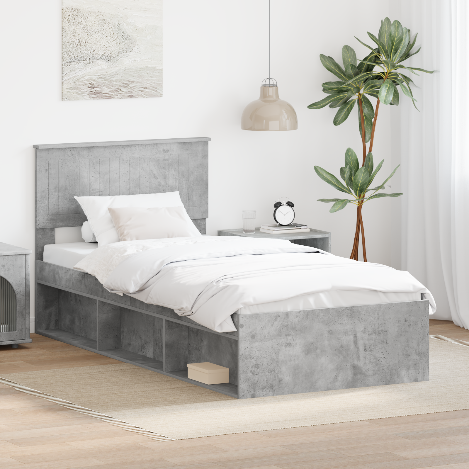 Sängram med huvudgavel Betong 90 x 200 cm Massiv furu