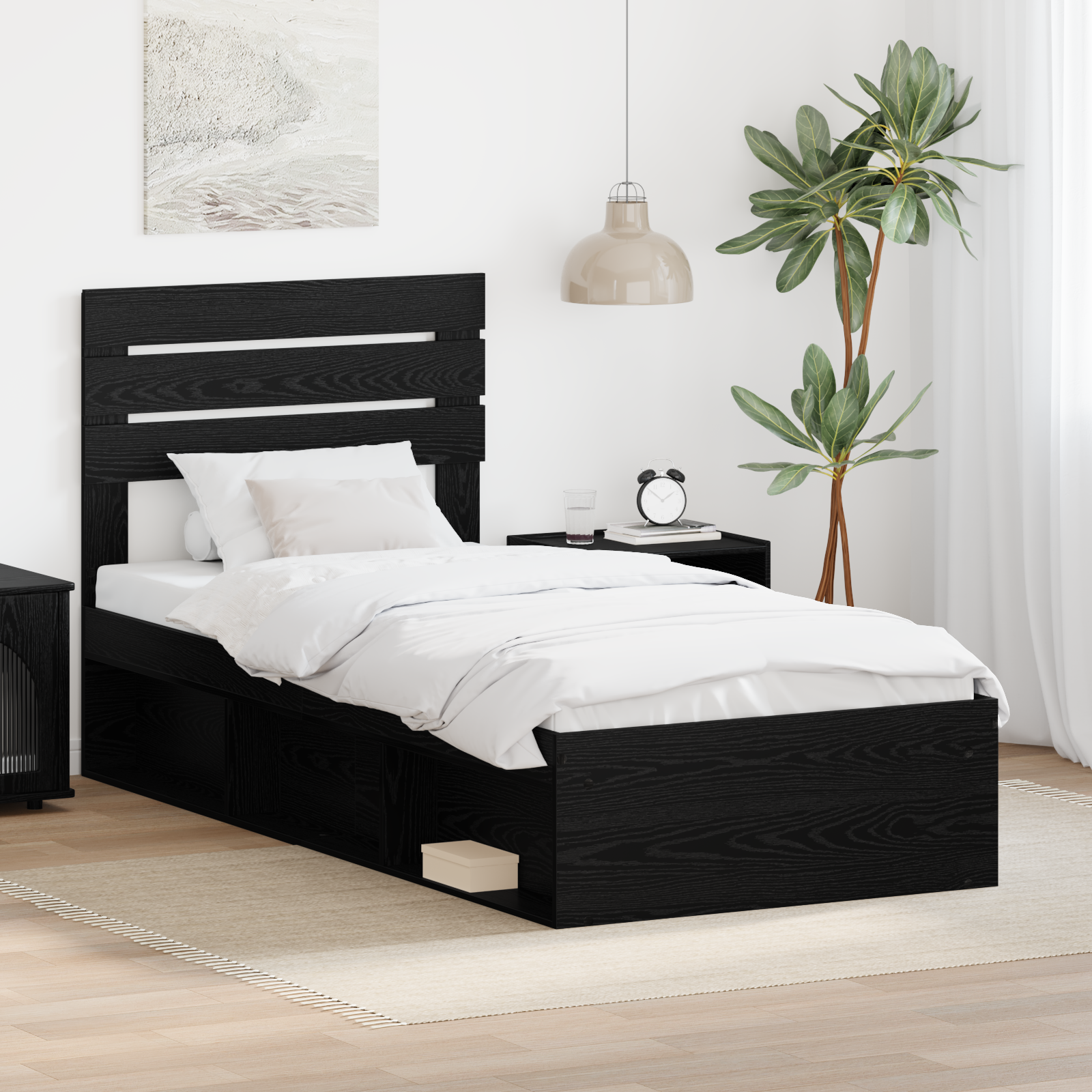 Sängram med huvudgavel Svart 75 x 190 cm Massiv furu