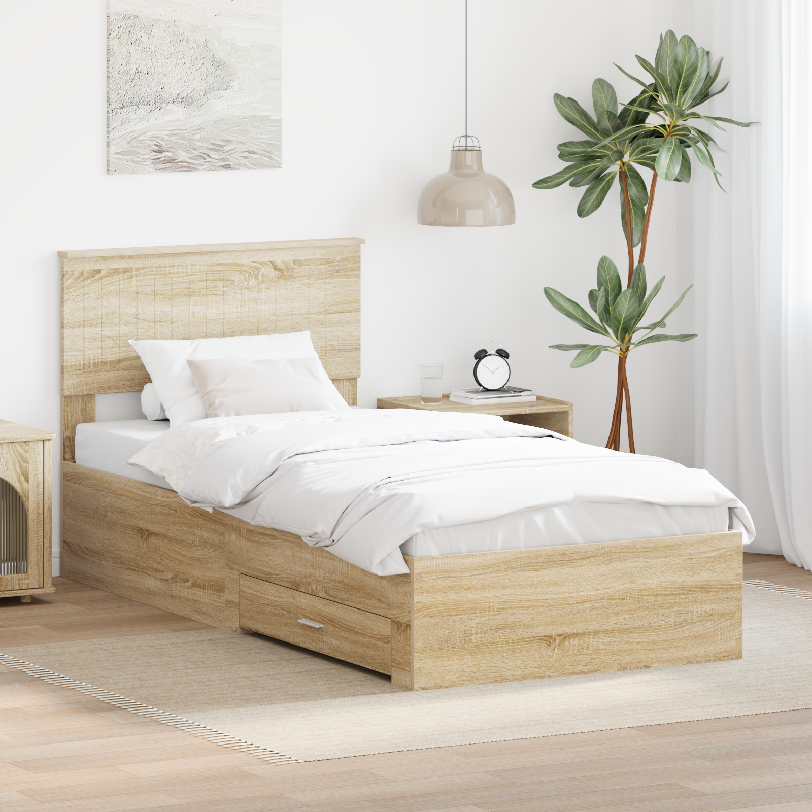 Sängram med låda Sonoma-ek 90 x 200 cm Konstruerat trä