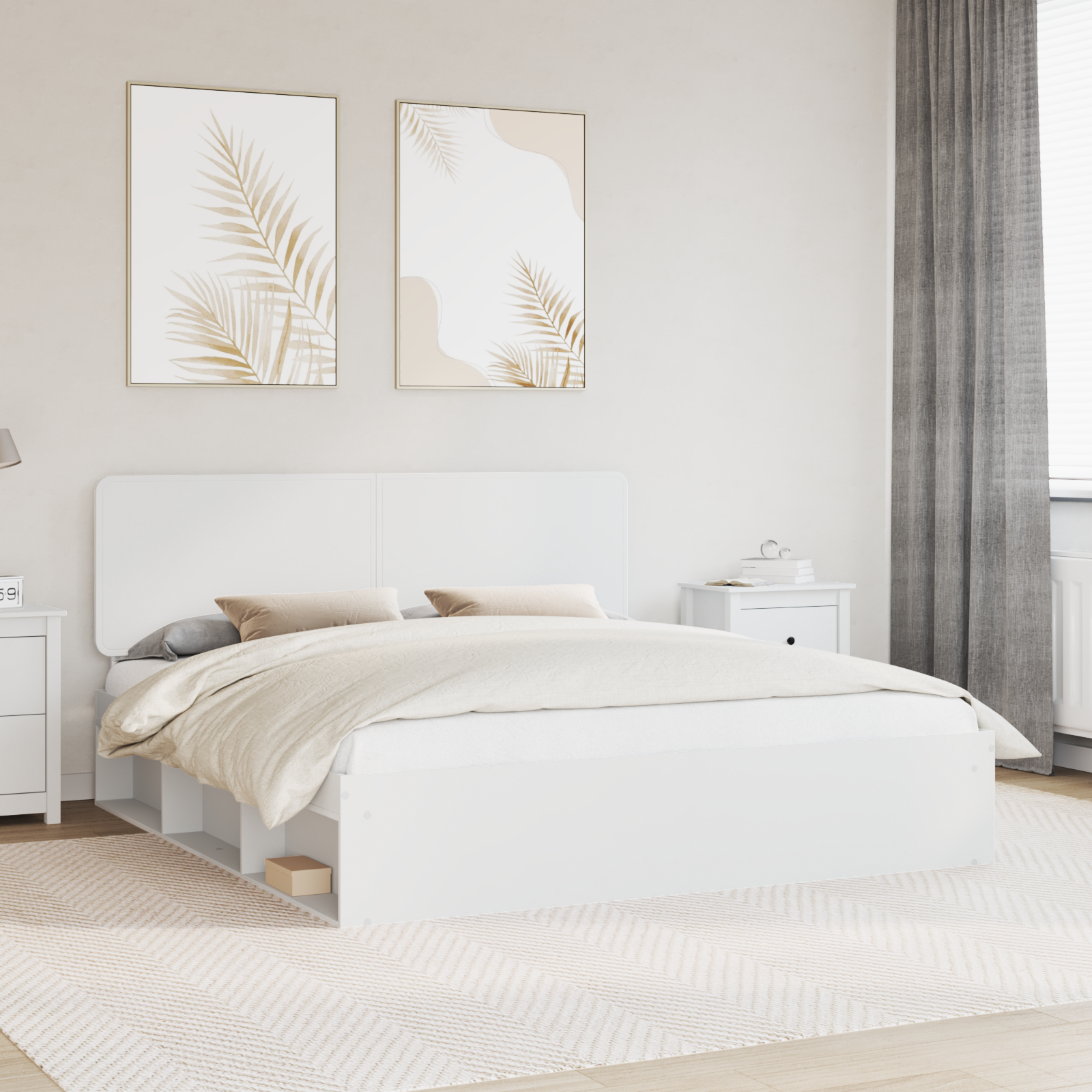 Sängram med huvudgavel Vit 200 x 200 cm Massiv furu