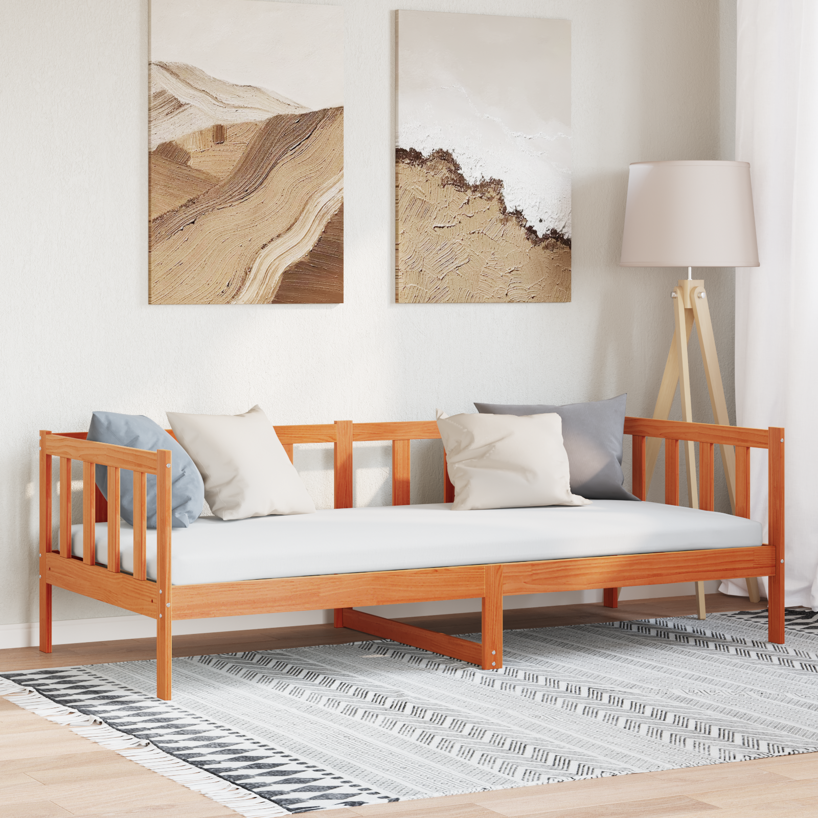 Sängram med huvudgavel Vaxbrun 90 x 190 cm Massiv furu