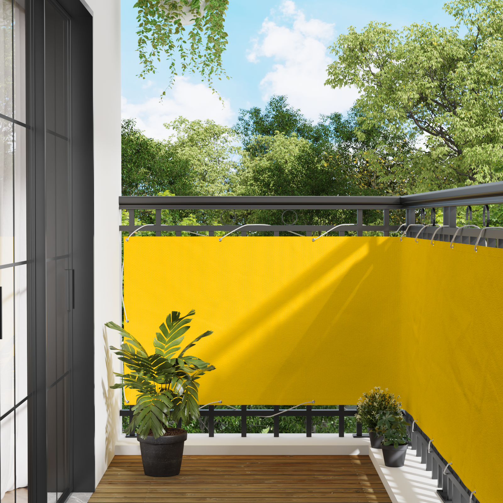 Balkong Skärm Gul 90 x 200 cm PU-belagt oxford alu