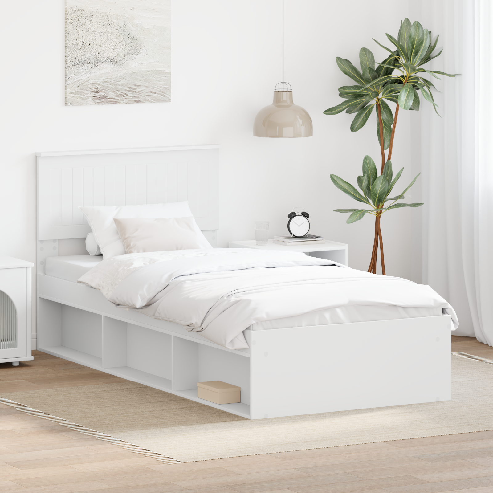 Sängram med huvudgavel Vit 90 x 200 cm Massiv furu
