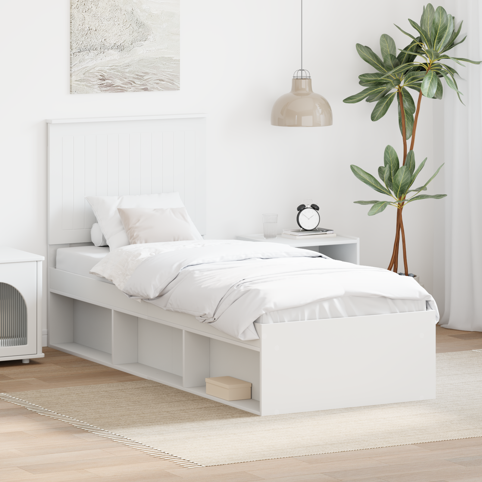 Sängram med huvudgavel Vit 75 x 190 cm Massiv furu