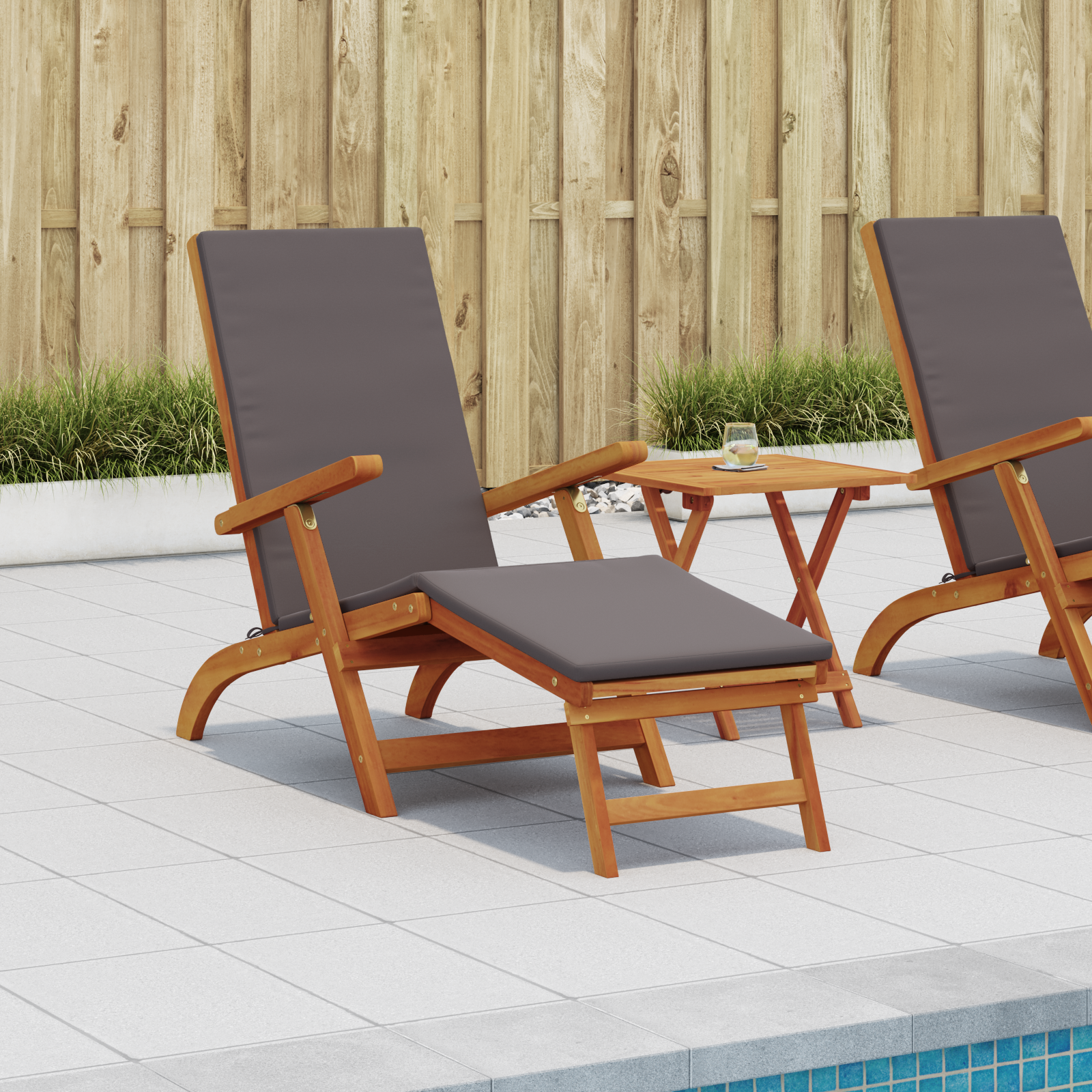 Reclining och Fällbar Solstol 2 pcs Mörkgrå Massivt Akaciaträ
