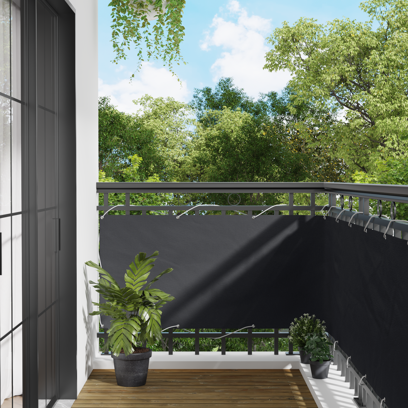 Balkong Skärm Svart 75 x 200 cm PU-belagt oxford alu