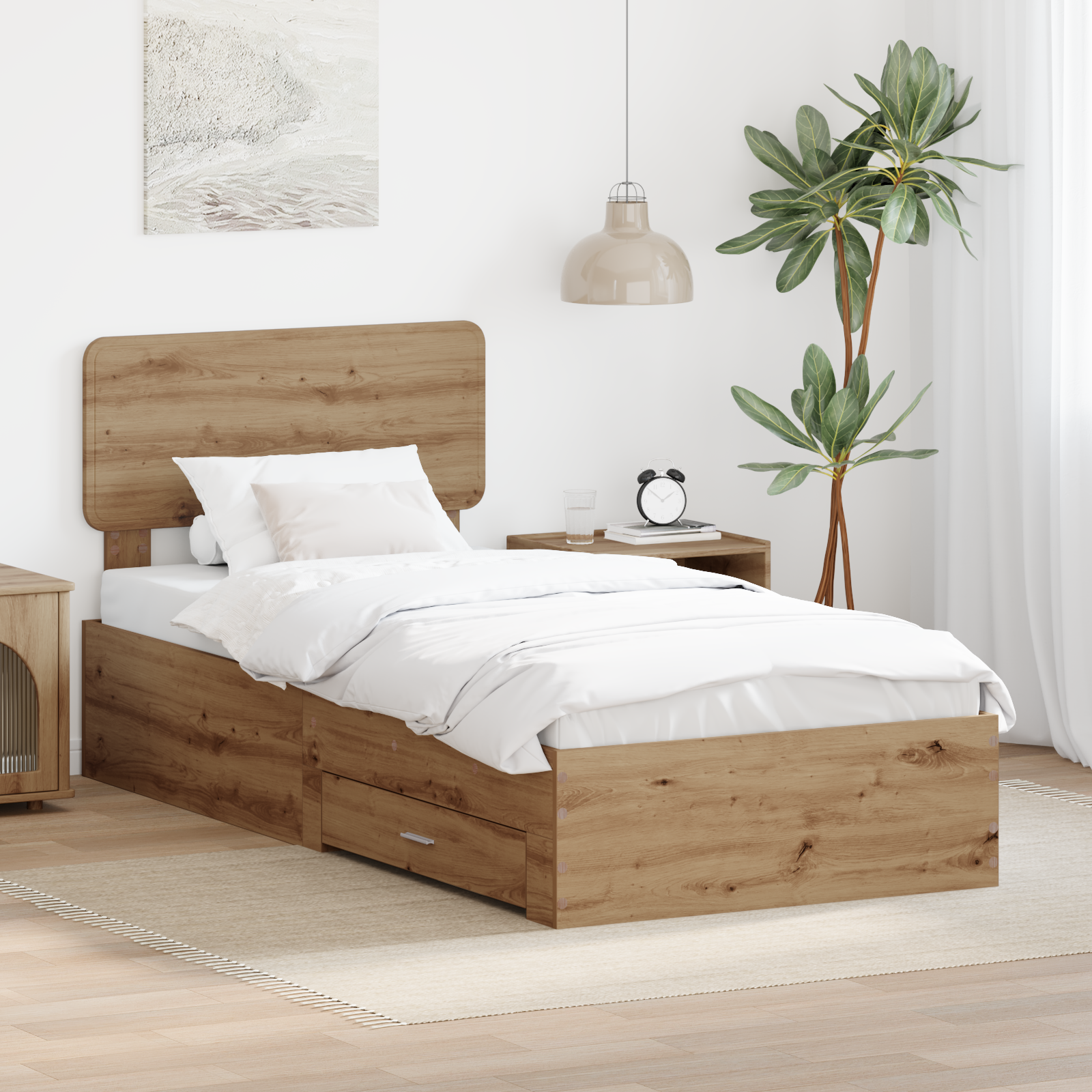 Sängram med låda Artisan Ek 90 x 200 cm Konstruerat trä