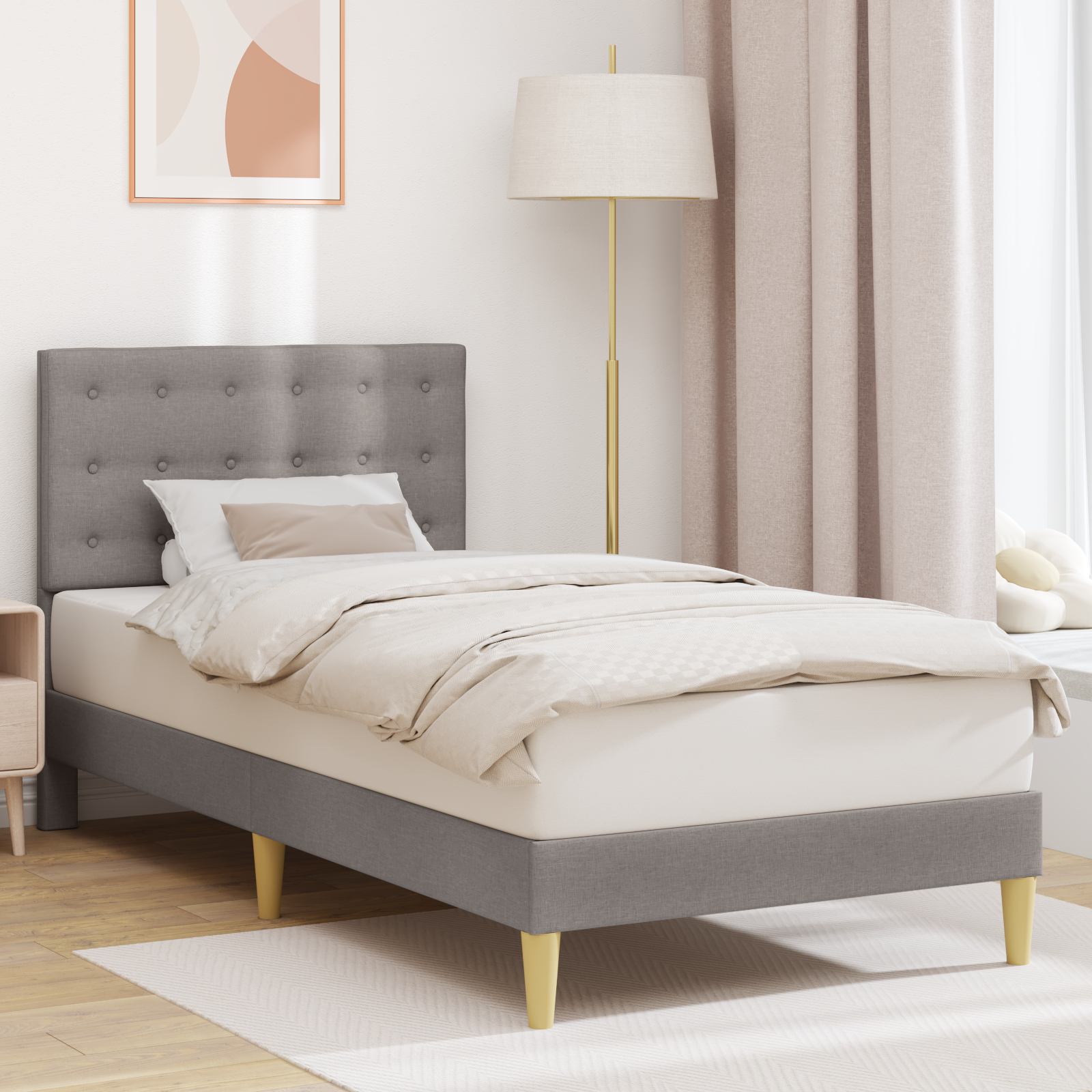 Sängram med huvudgavel Taupe 90 x 190 cm Tyg