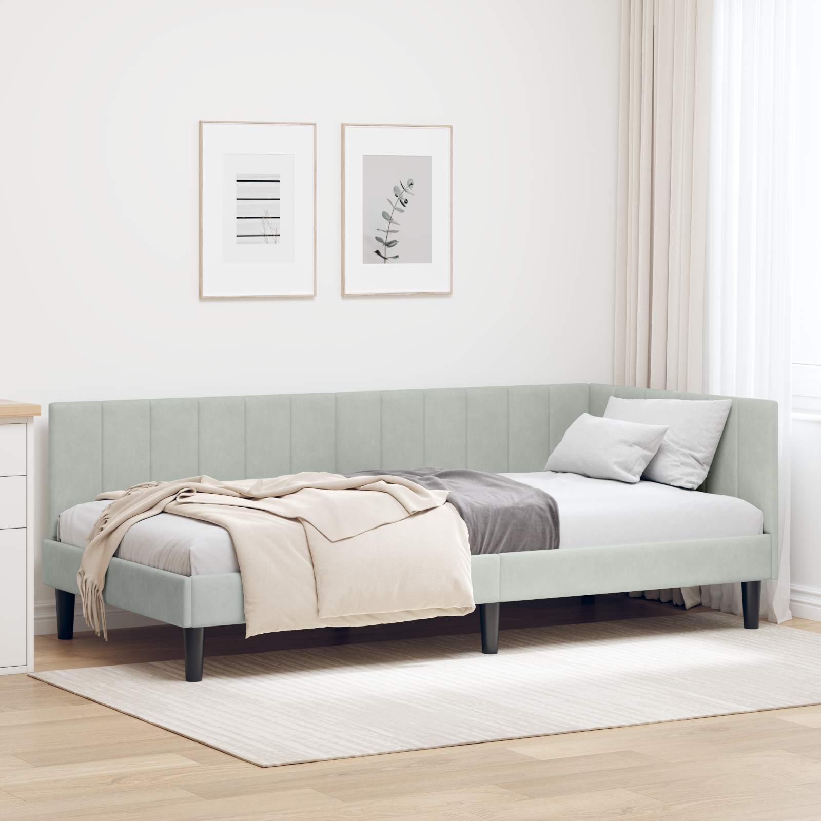 Hörn Sängram med huvudgavel Ljusgrå 90 cm x 200 cm Sammet