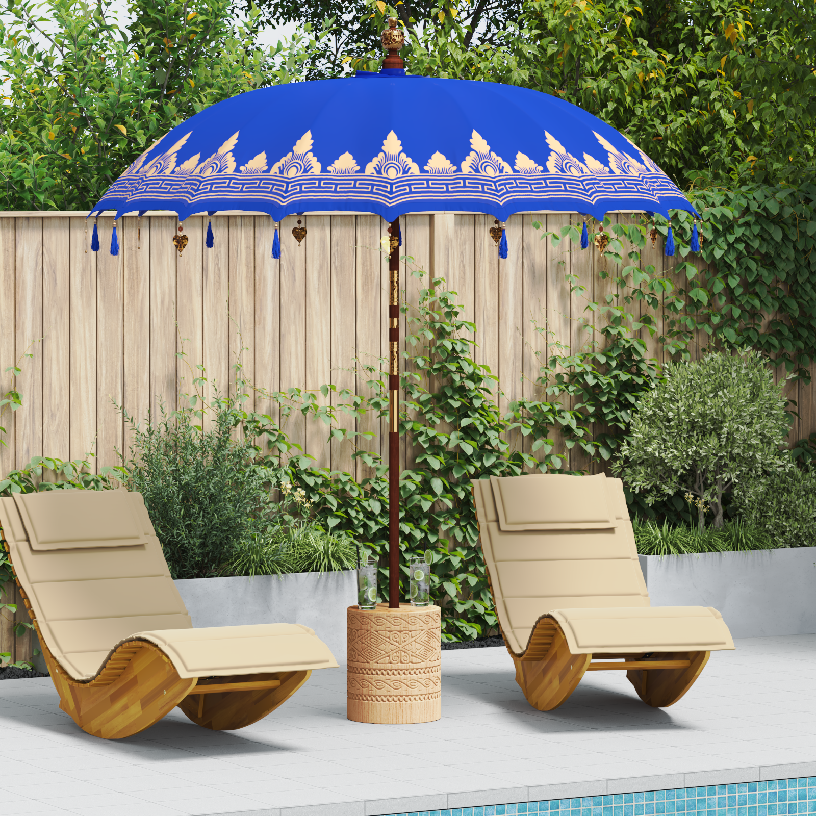 Balinesisk Parasol Blå 215 x 215 x 260 cm Bomull