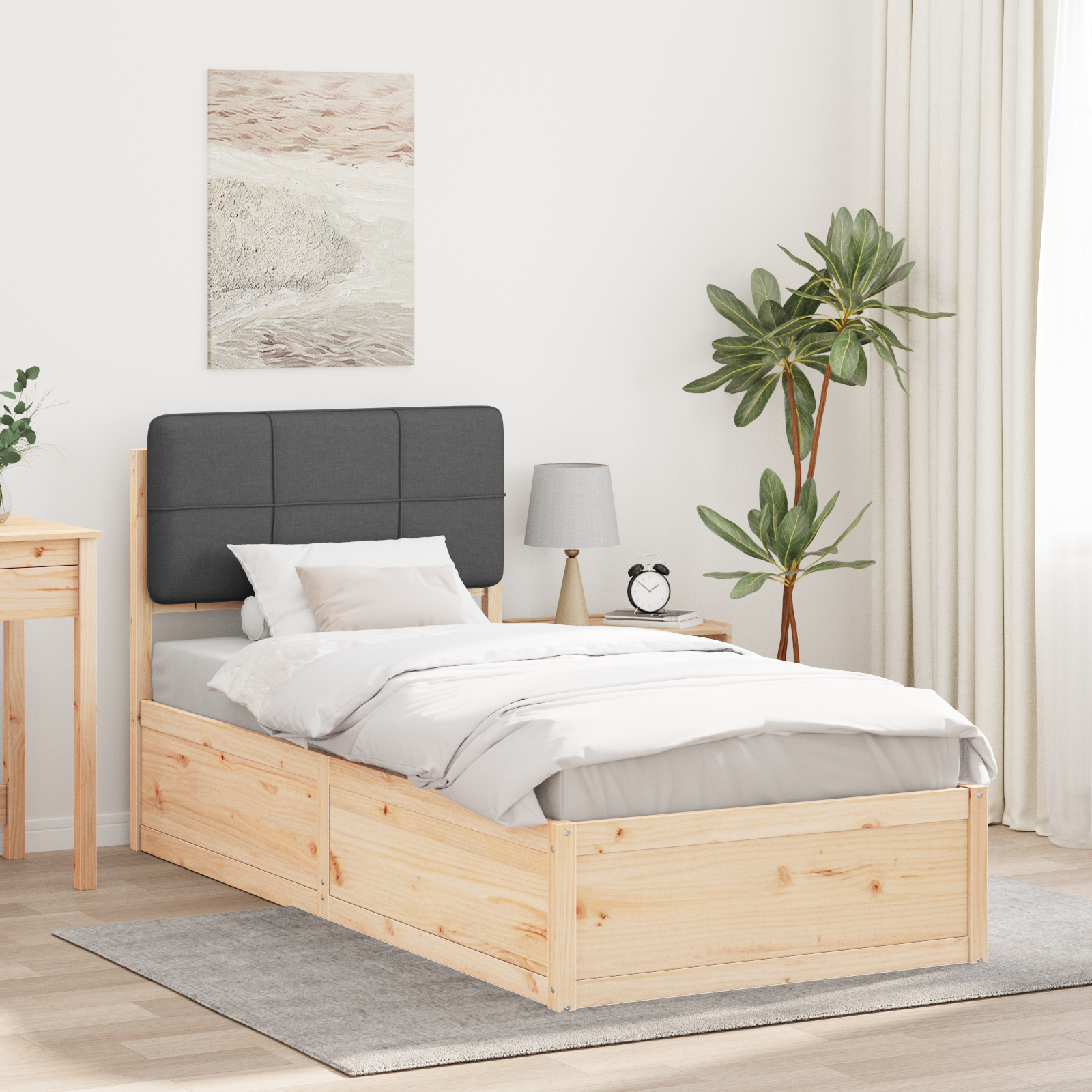 Sängram med Klädd Huvudgavel Mörkgrå 75 x 190 cm Massiv furu