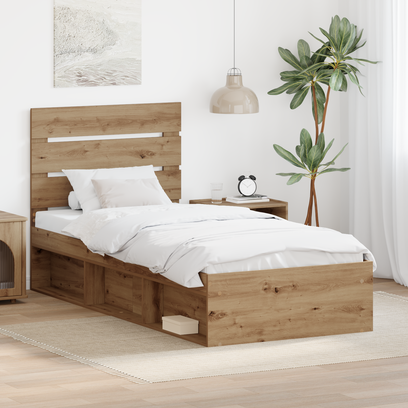 Sängram med huvudgavel Artisan Ek 100 x 200 cm Massiv furu