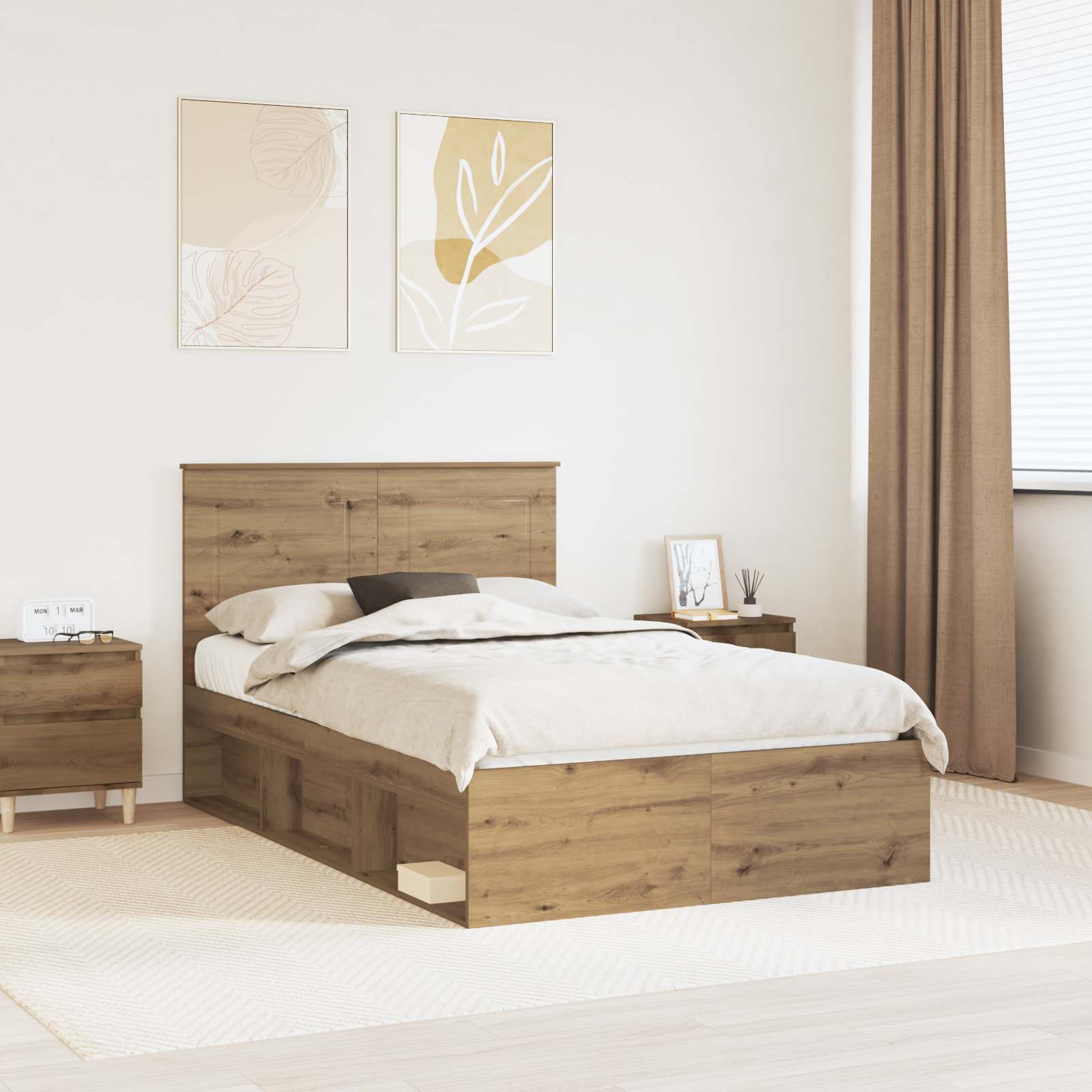 Sängram med huvudgavel Artisan Ek 135 x 190 cm Massiv furu