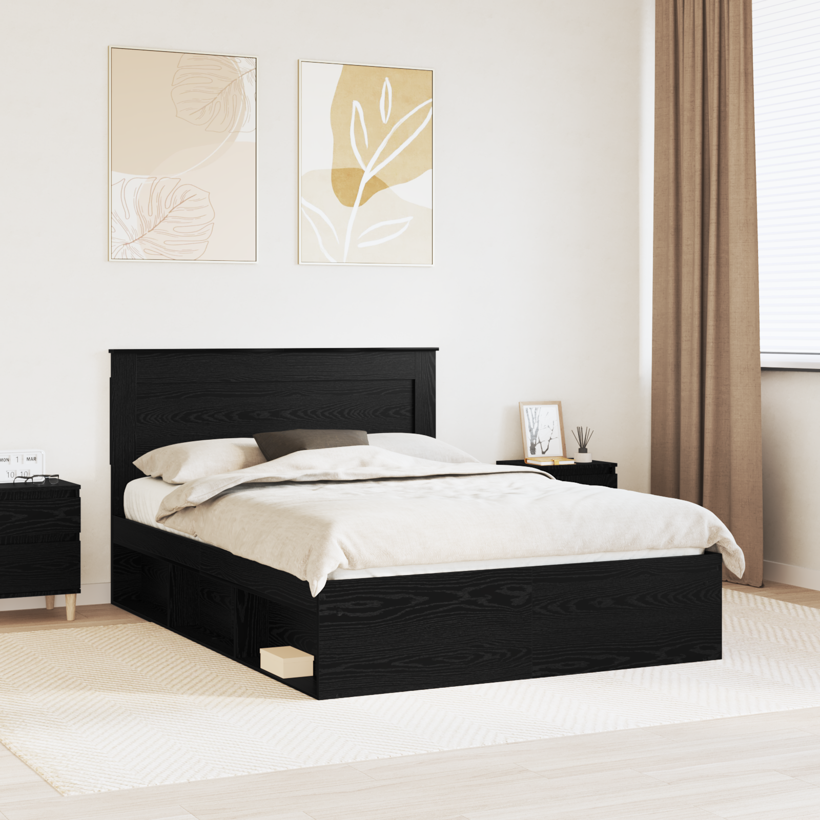 Sängram med huvudgavel Svart 140 x 190 cm Massiv furu
