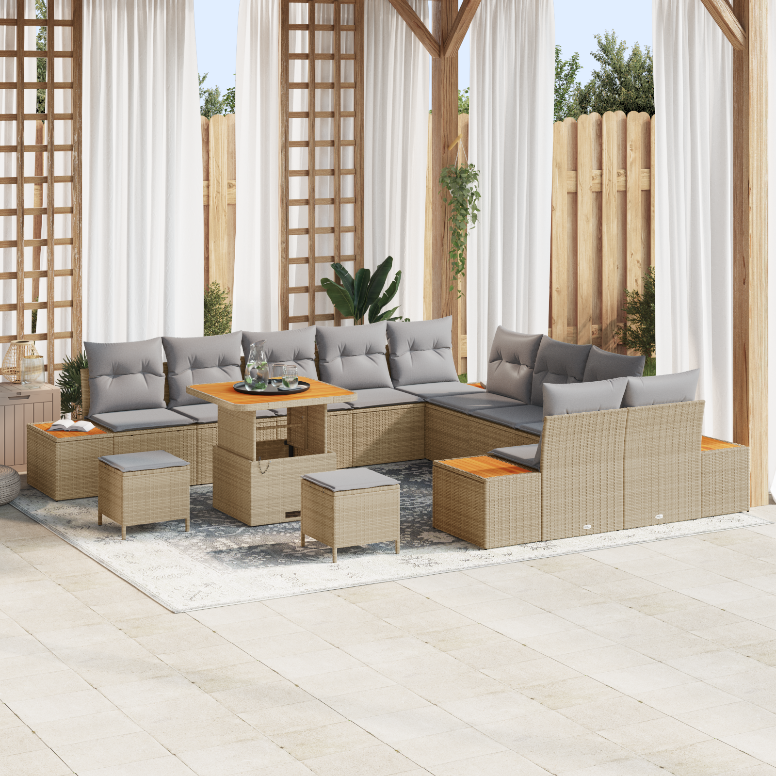 Trädgårdsoffset med kudde 13 pcs Beige och Ljusgrå