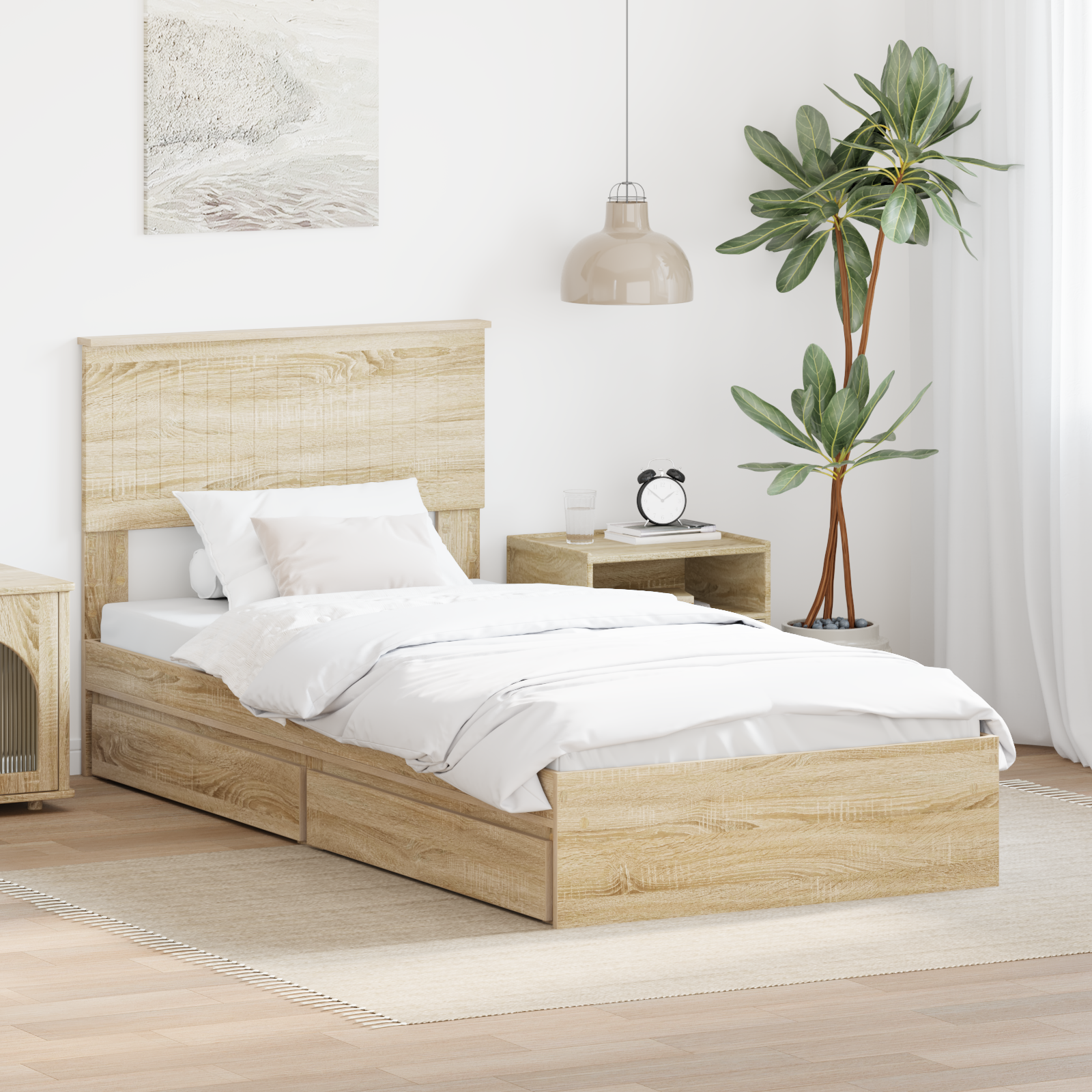 Förvaringssäng med låda Sonoma-ek 90 x 200 cm Konstruerat trä