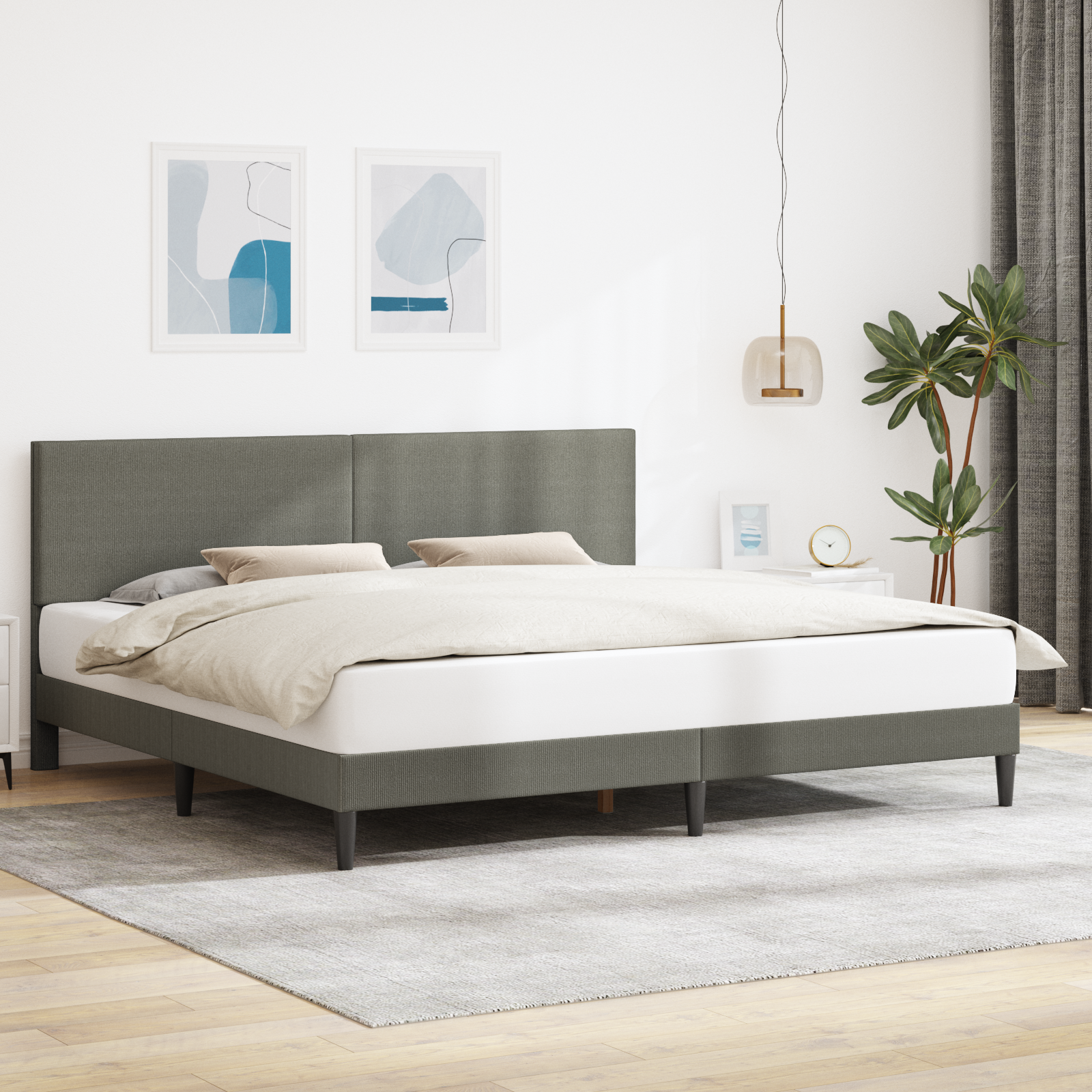 Sängram med huvudgavel Ljusgrå 200 x 200 cm Kordread tyg