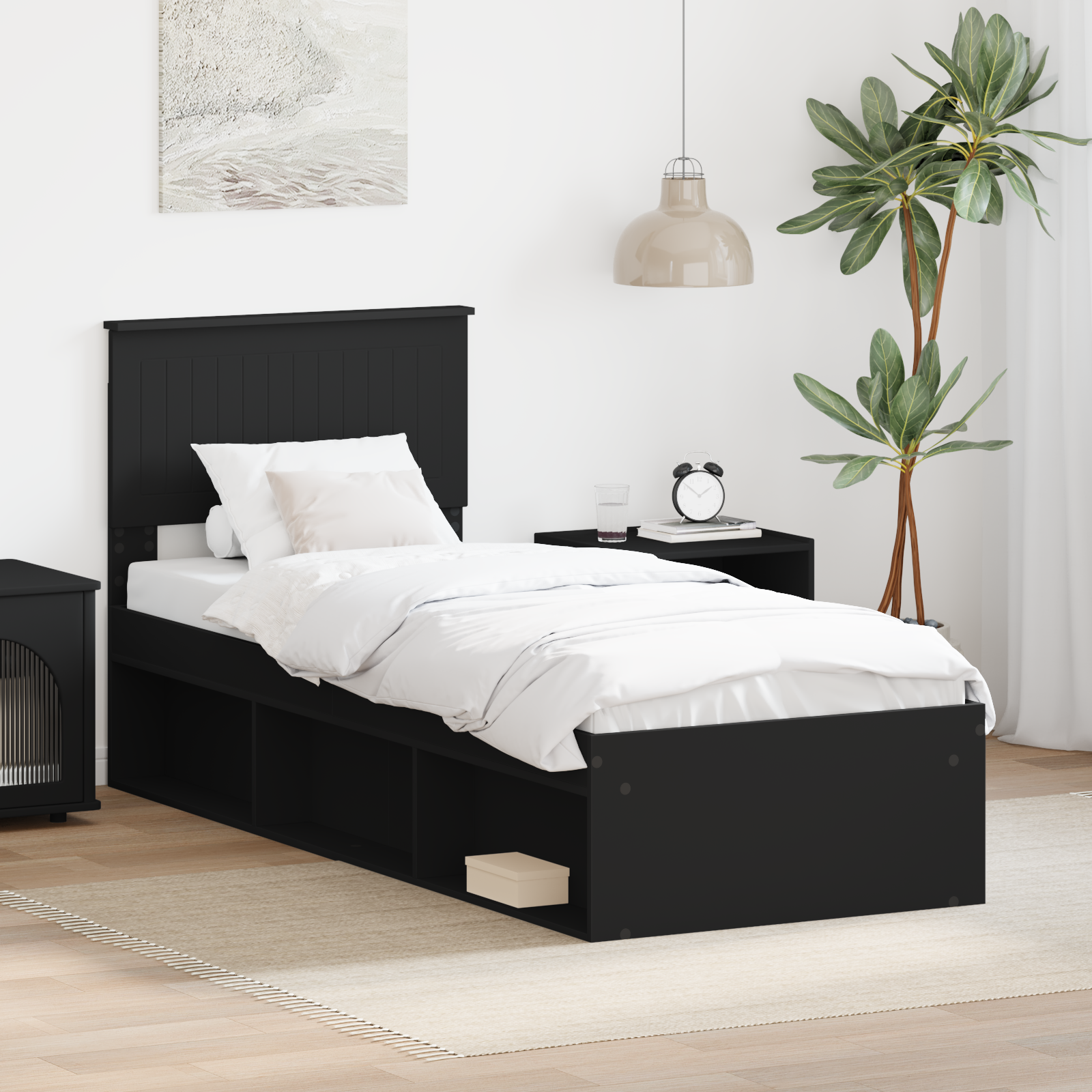 Sängram med huvudgavel Svart 75 x 190 cm Massiv furu