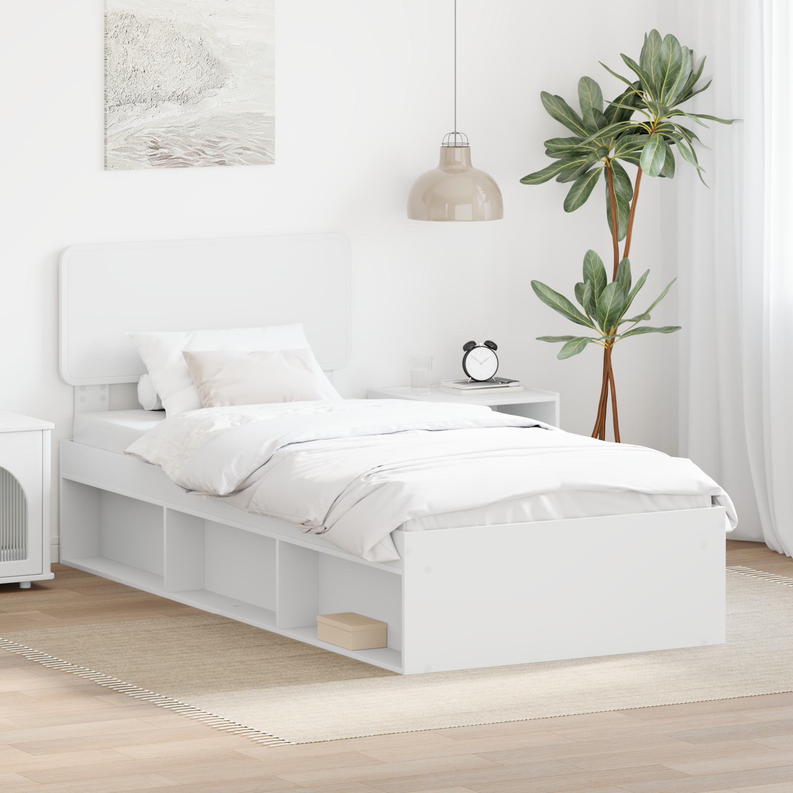 Sängram med huvudgavel Vit 90 x 190 cm Massiv furu