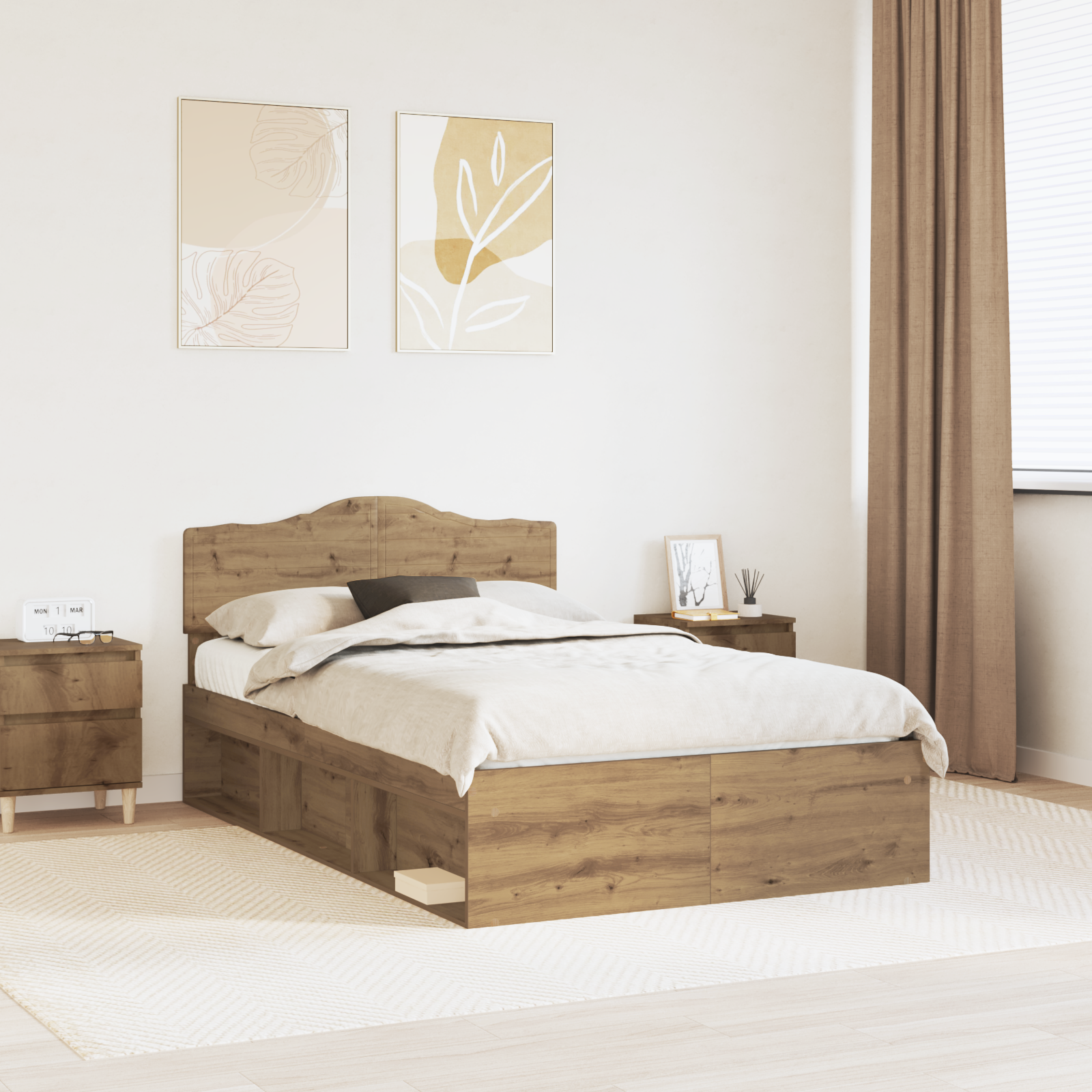 Sängram med huvudgavel Artisan Ek 120 x 200 cm Massiv furu