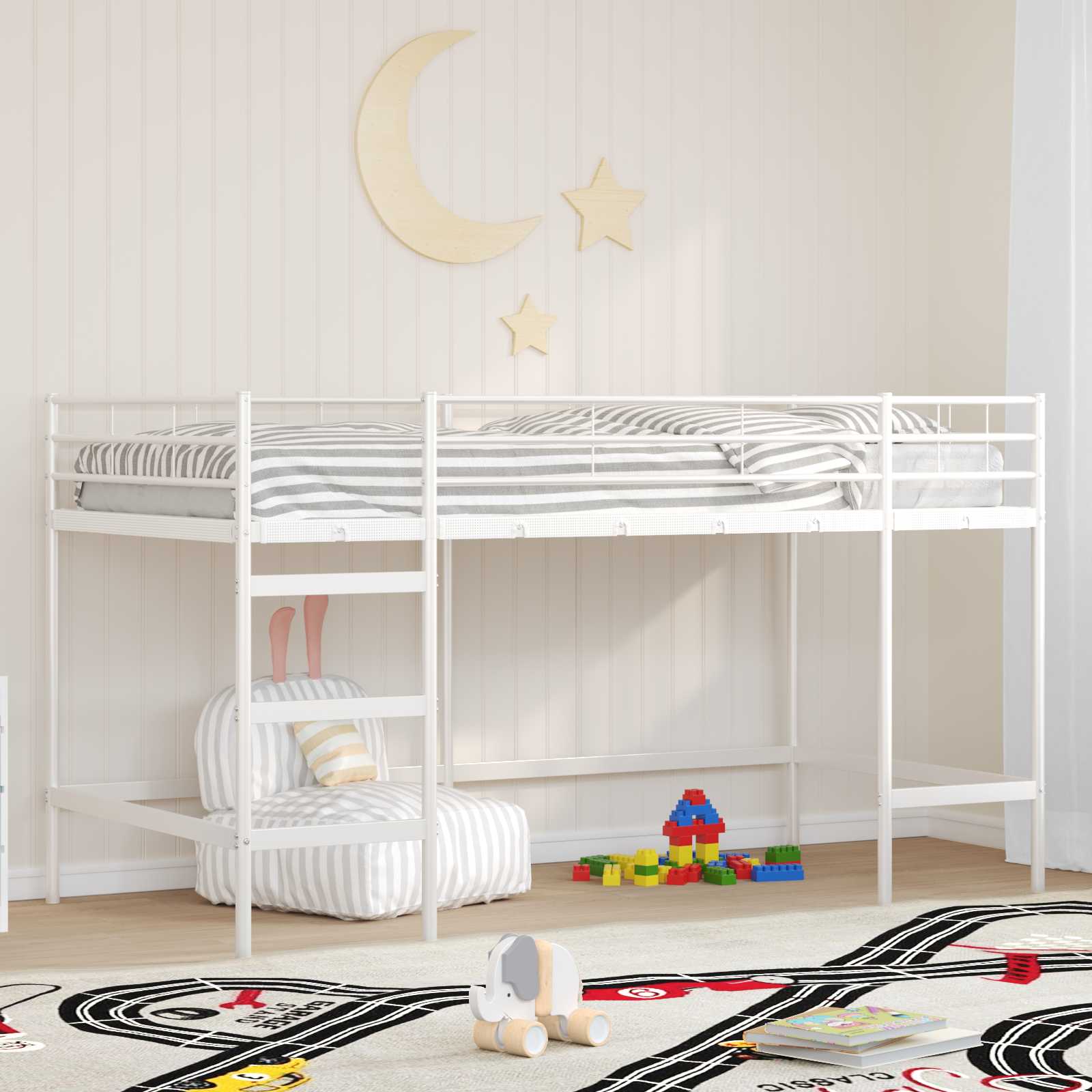Barns loft sängram Enfärgad Vit 107 x 203 cm Stål