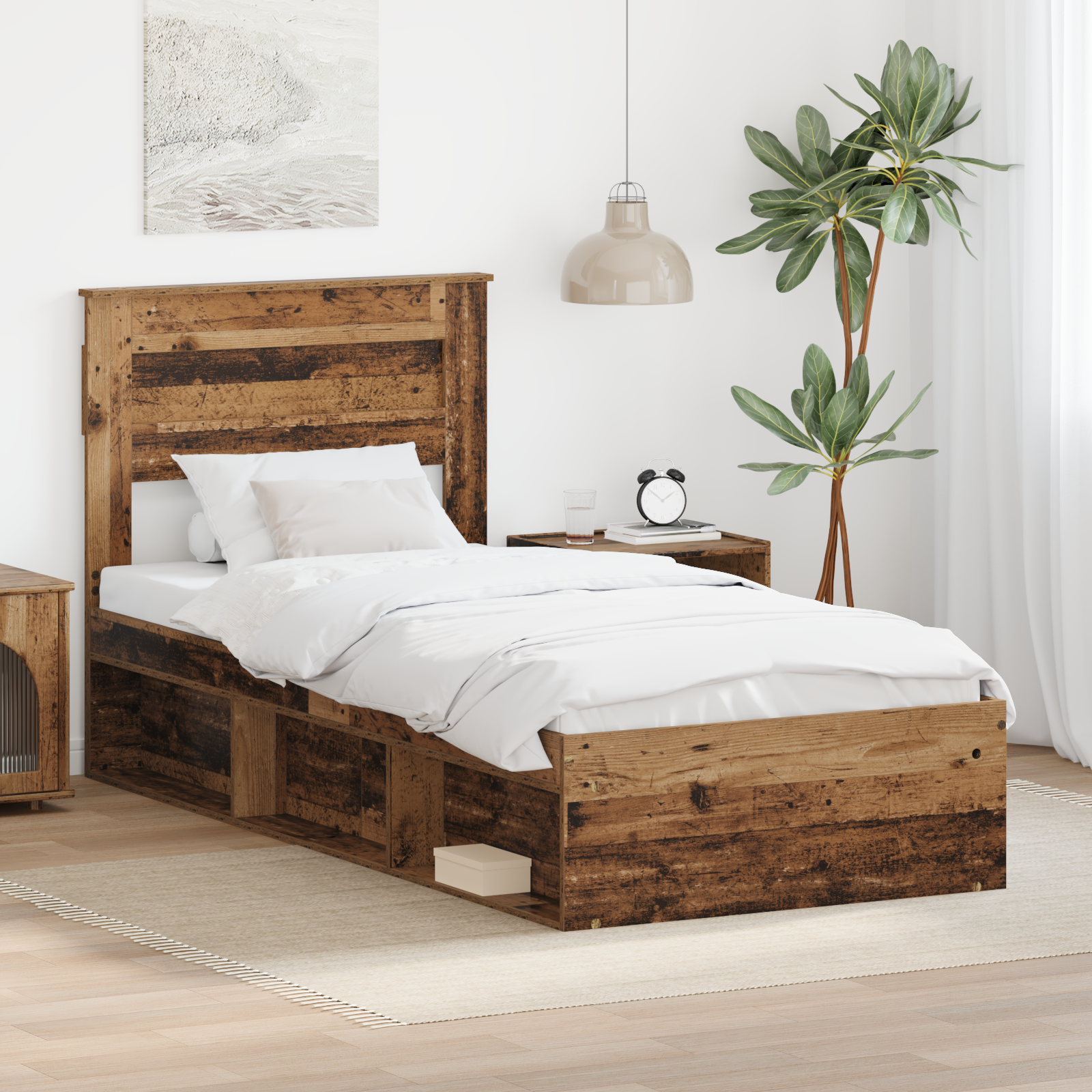 Sängram med huvudgavel Gammalt trä 90 x 190 cm Massiv furu