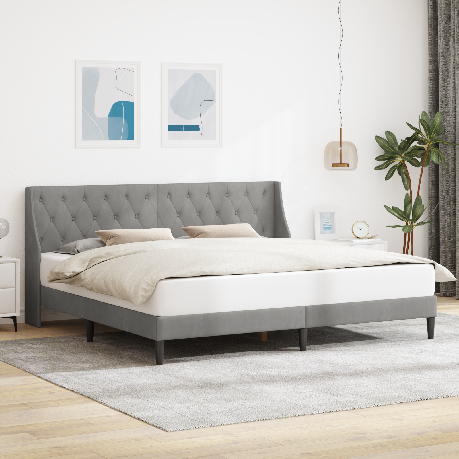 Sängram med huvudgavel Ljusgrå 180 x 200 cm Sammet