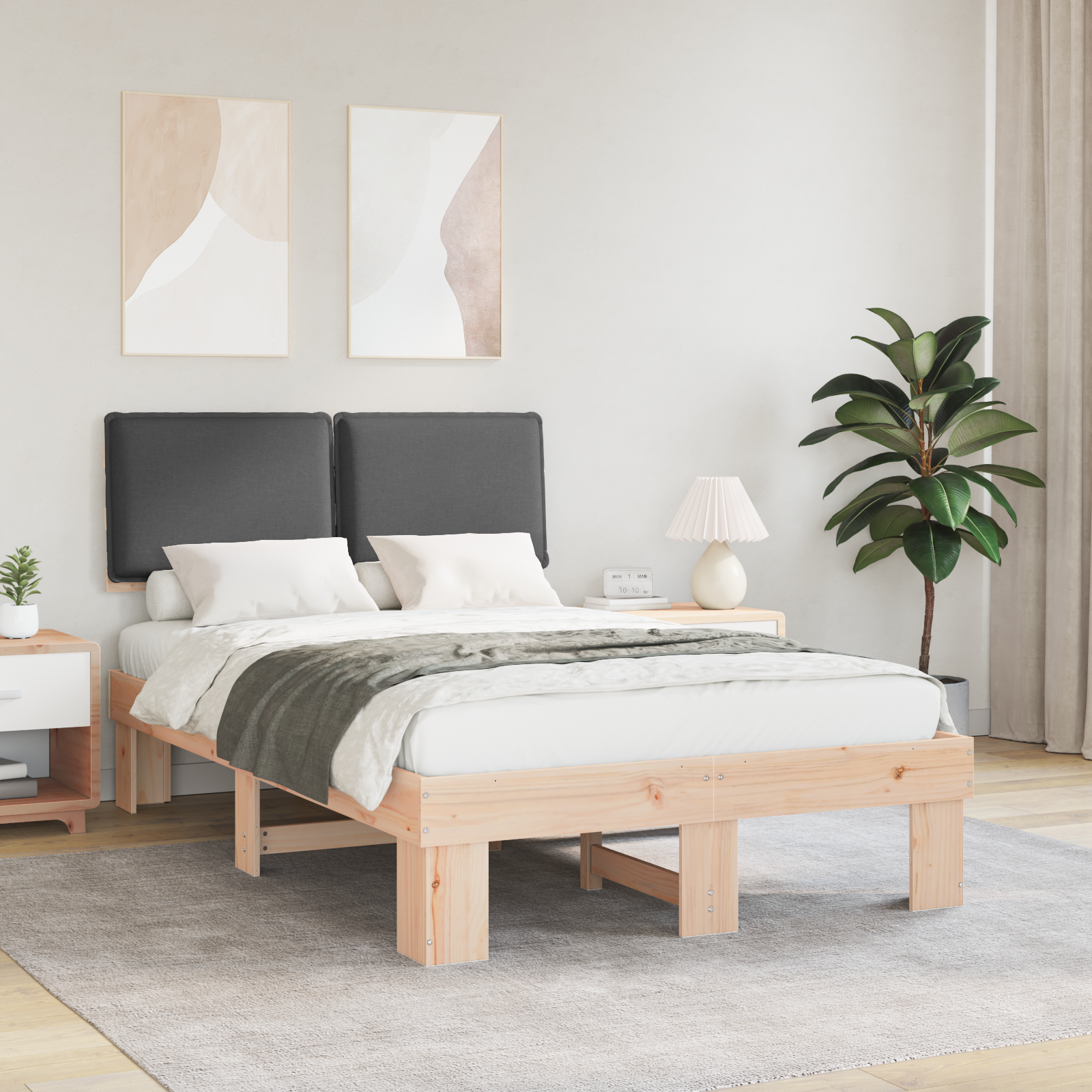 Sängram med Klädd Huvudgavel Mörkgrå 120 x 190 cm Massiv furu