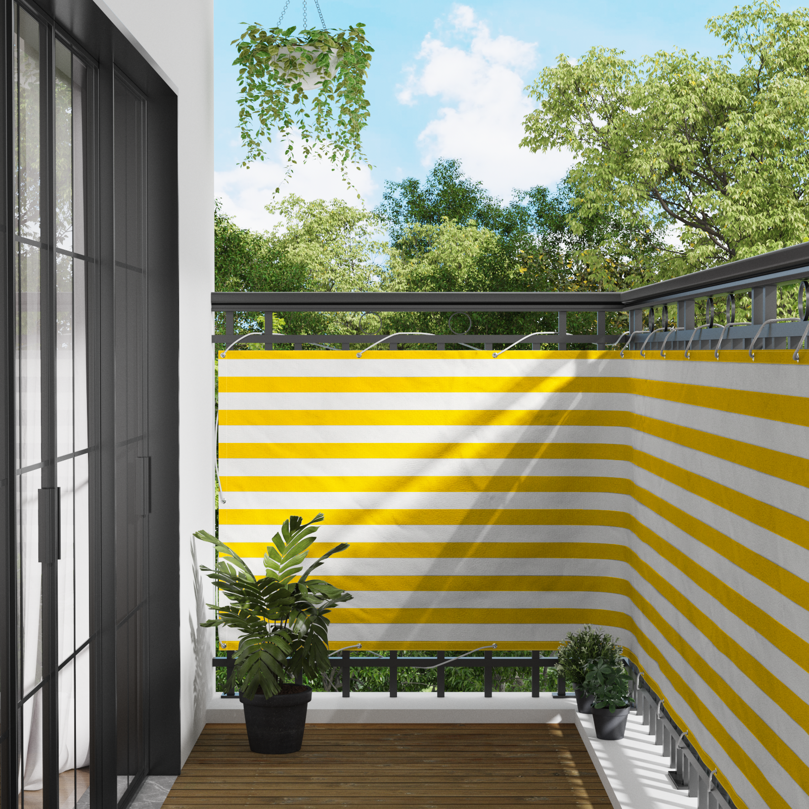 Balkong Skärm Gul och Vit 110 x 300 cm Oxford Tyg
