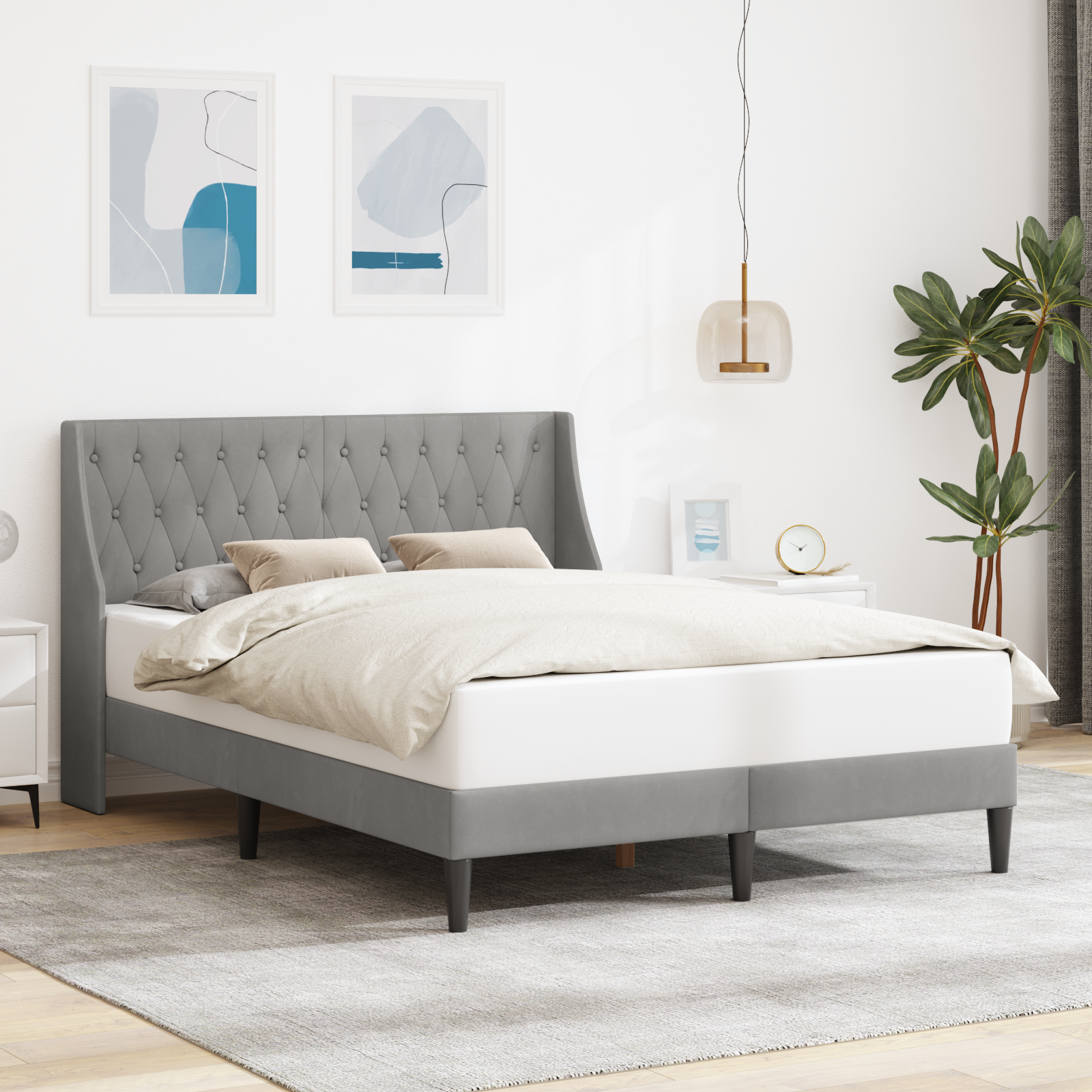 Sängram med huvudgavel Ljusgrå 160 x 200 cm Sammet