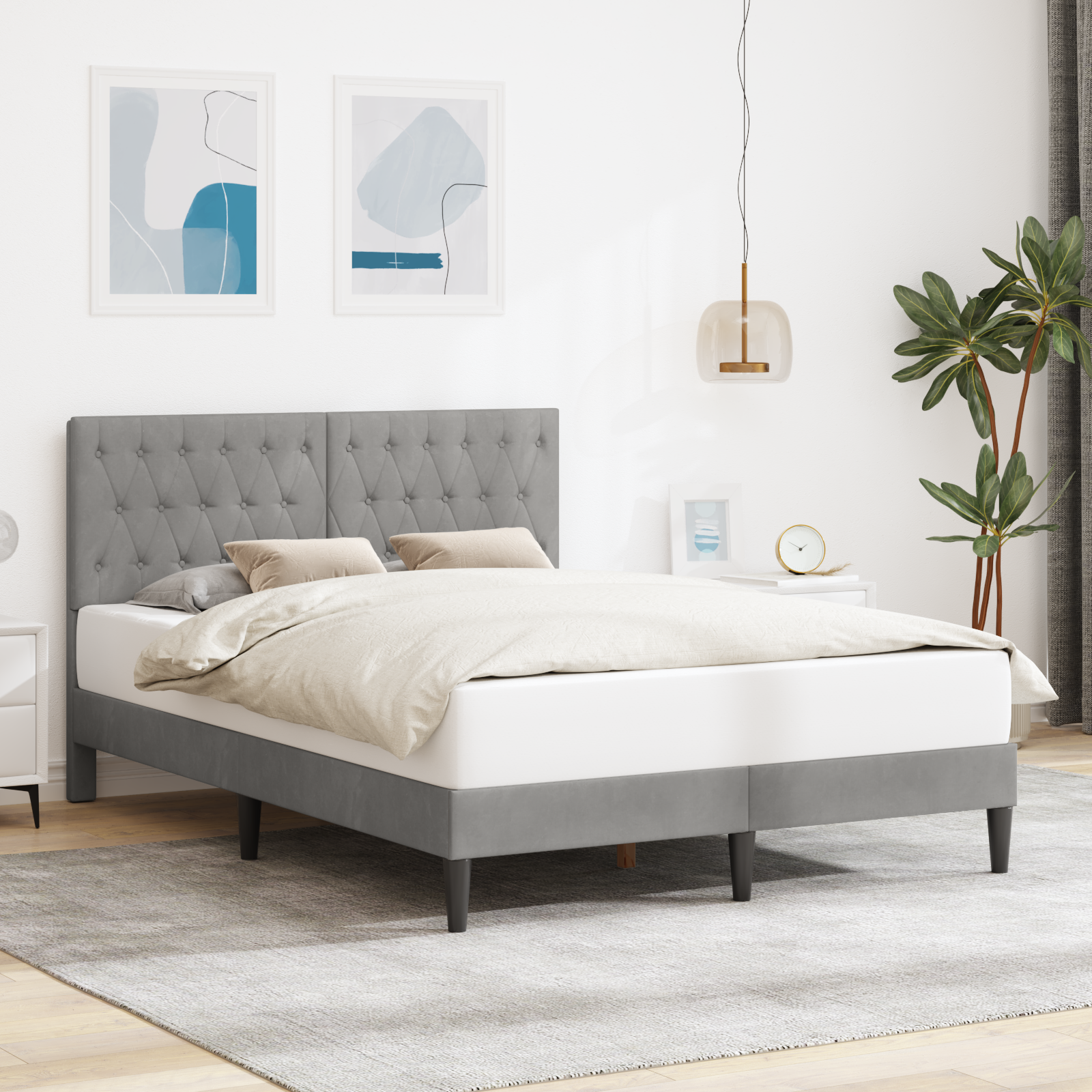 Sängram med huvudgavel Ljusgrå 120 x 200 cm Sammet