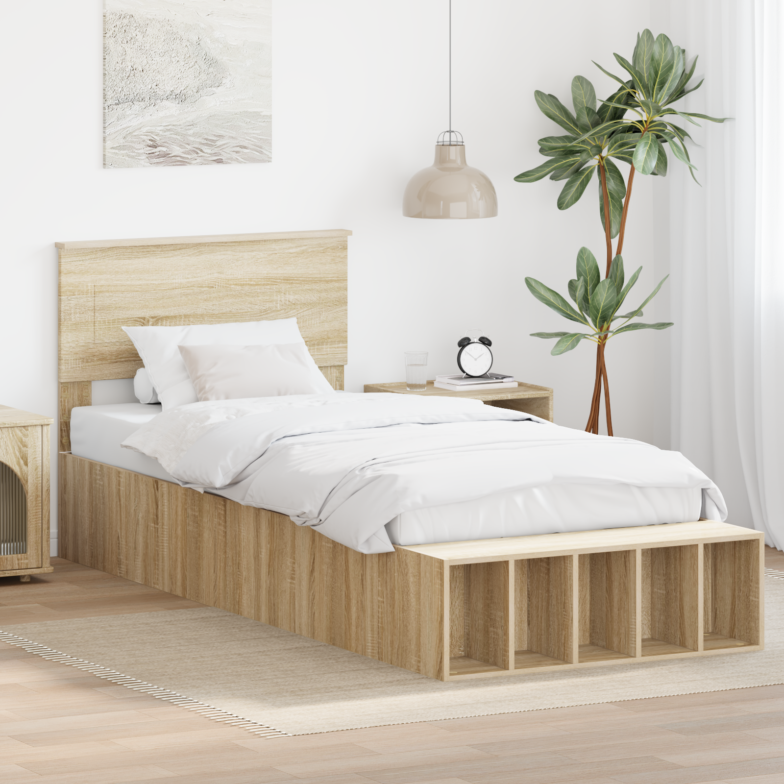 Sängram med hylla Sonoma-ek 75 x 190 cm Konstruerat trä