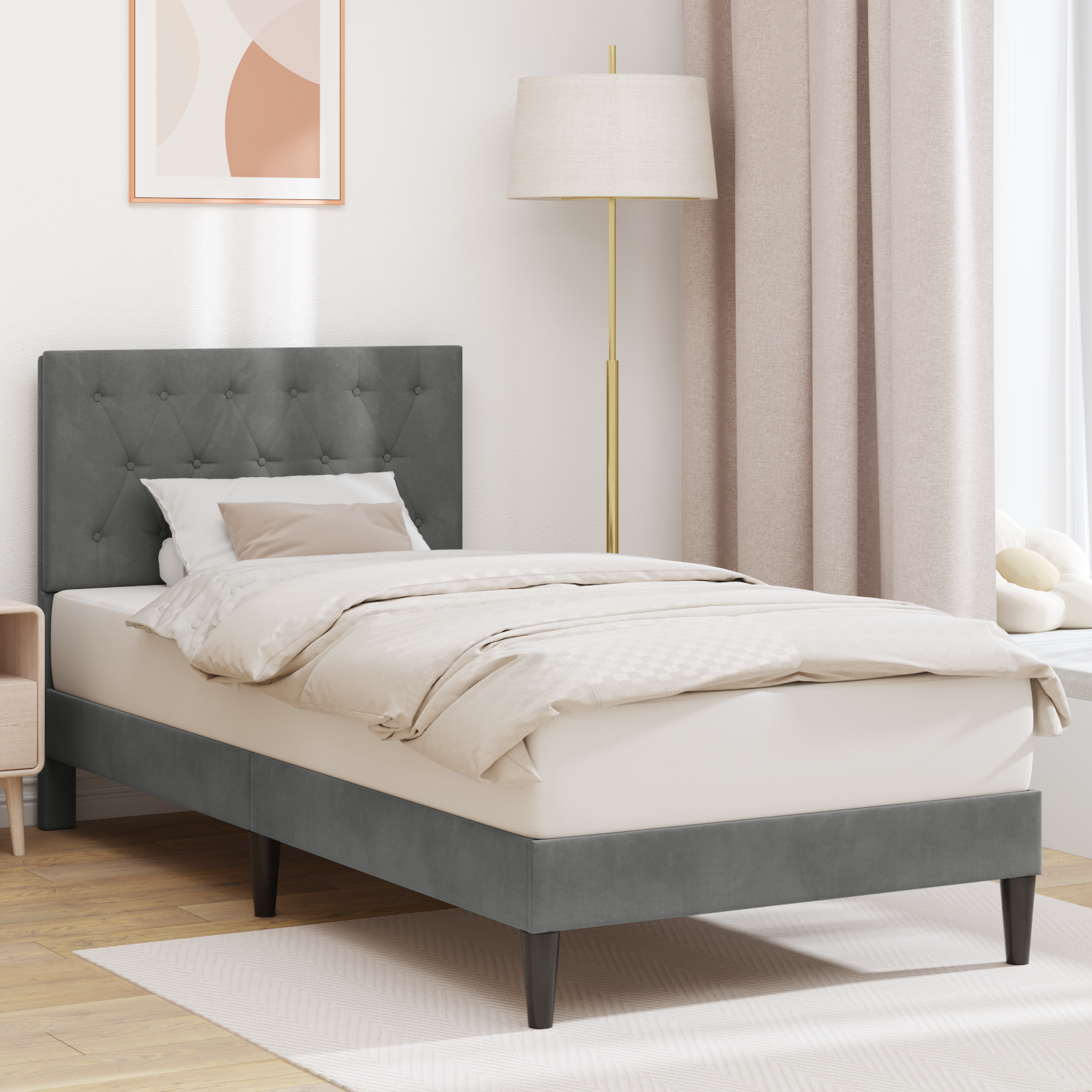 Sängram med huvudgavel Mörkgrå 80 x 200 cm Sammet
