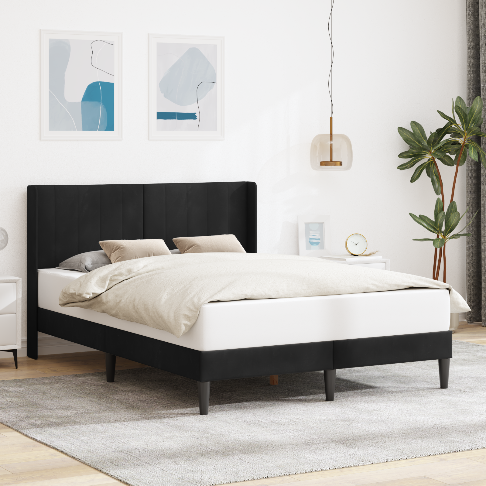 Sängram med huvudgavel Svart 160 x 200 cm Sammet