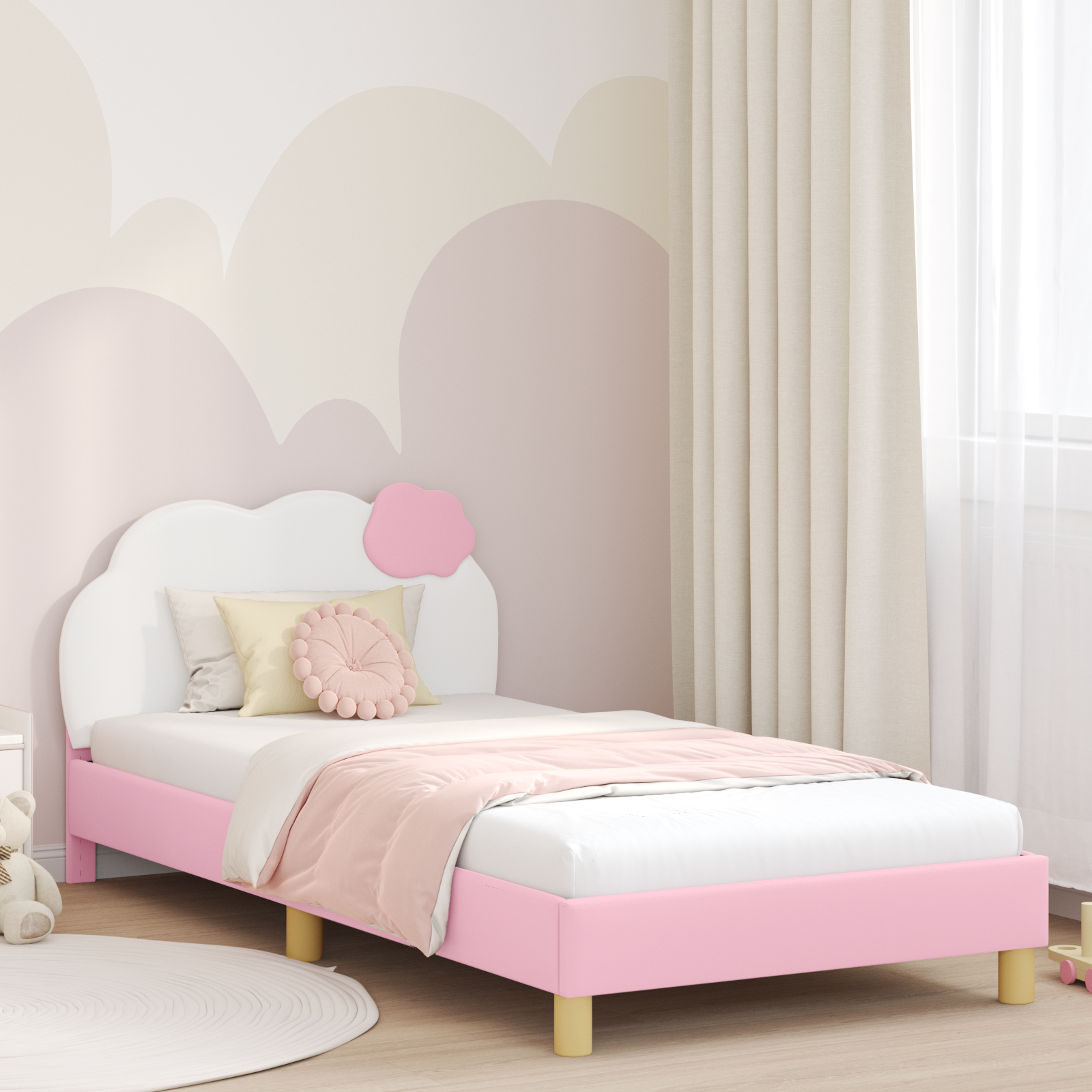 Barnsängram med sänggavel Rosa 90 x 190 cm PU