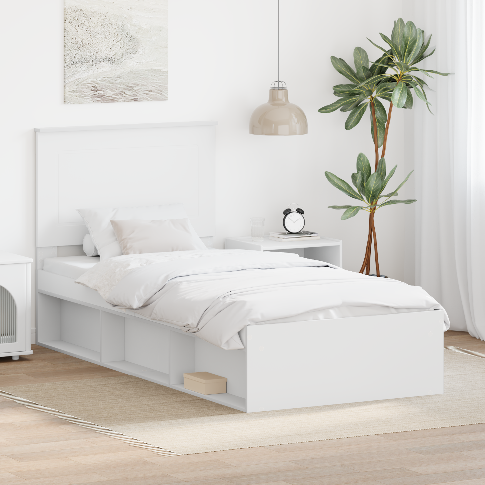 Sängram med huvudgavel Vit 90 x 190 cm Massiv furu