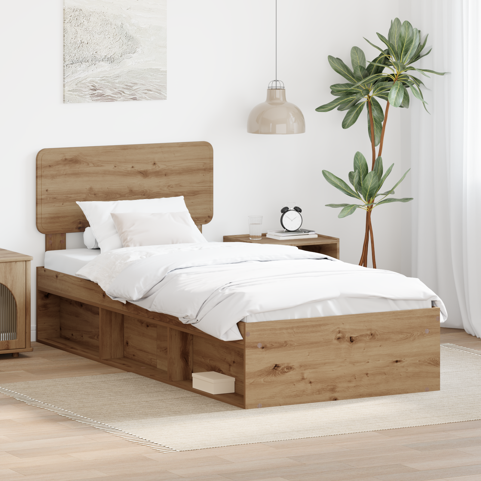 Sängram med huvudgavel Artisan Ek 90 x 200 cm Massiv furu