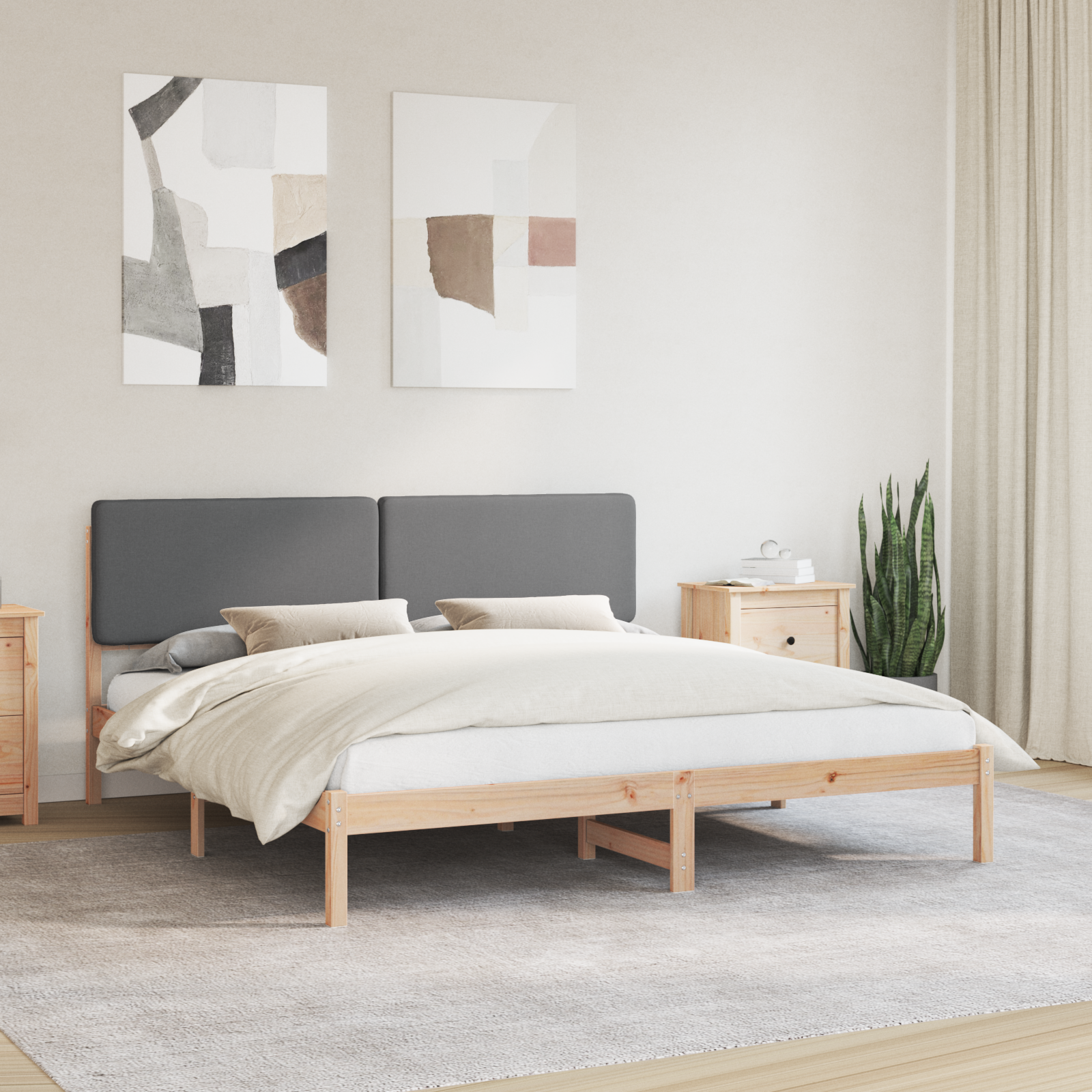 Sängram med Klädd Huvudgavel Mörkgrå 180 x 200 cm Massiv furu
