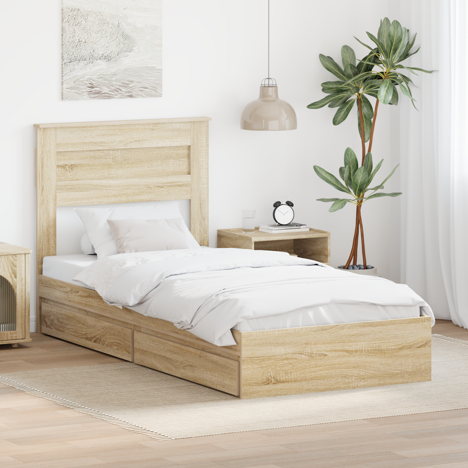 Förvaringssäng med låda Sonoma-ek 90 x 190 cm Konstruerat trä