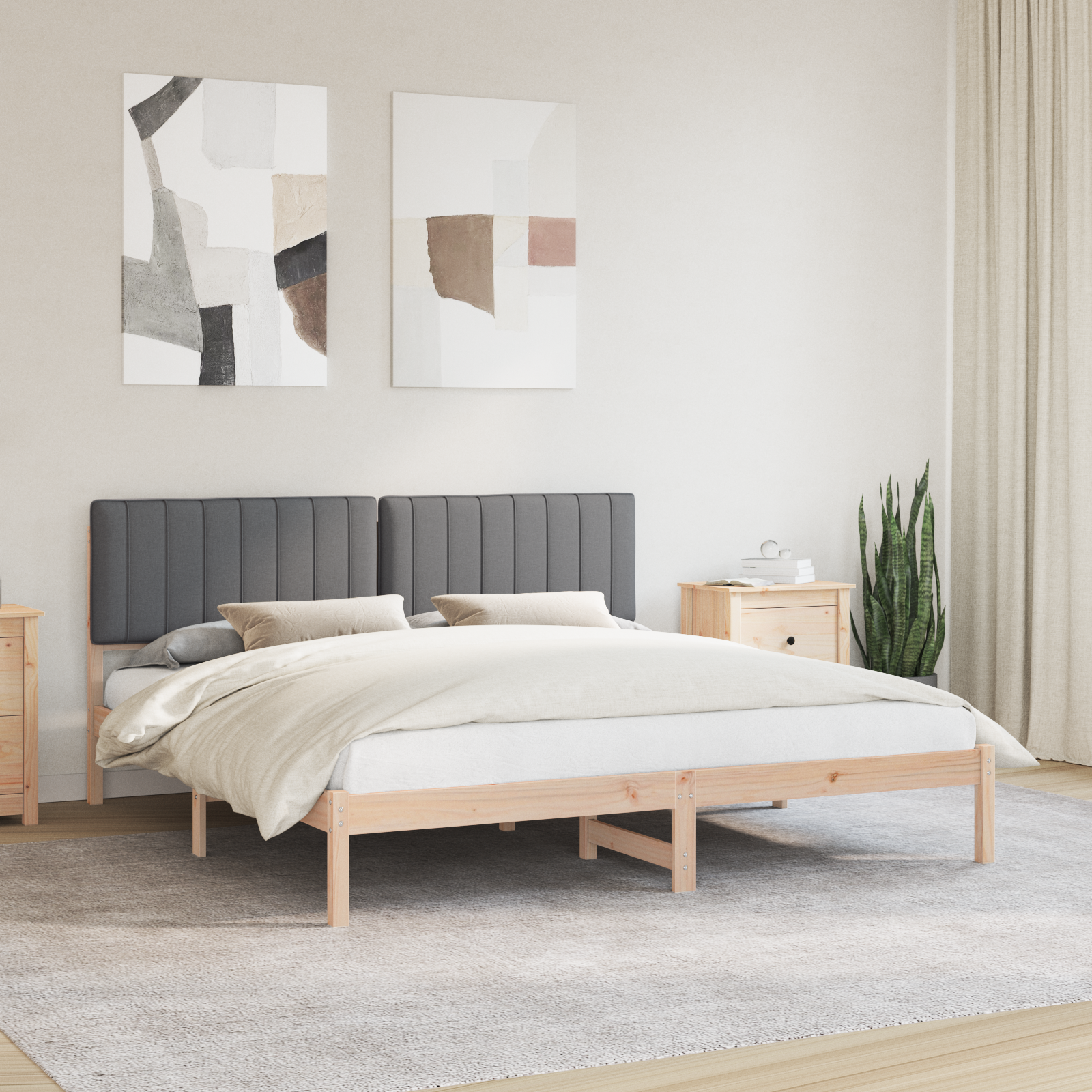 Sängram med Klädd Huvudgavel Mörkgrå 180 x 200 cm Massivt furu