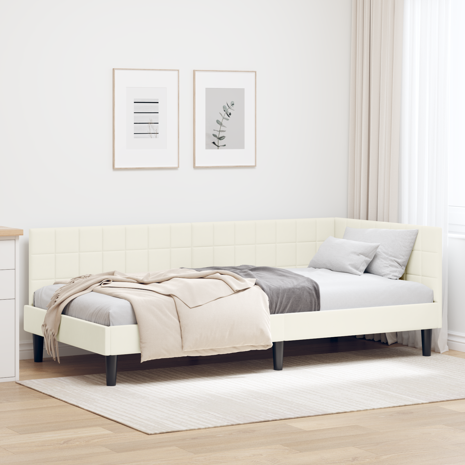 Hörn Sängram med huvudgavel Kräm 90 cm x 200 cm Sammet