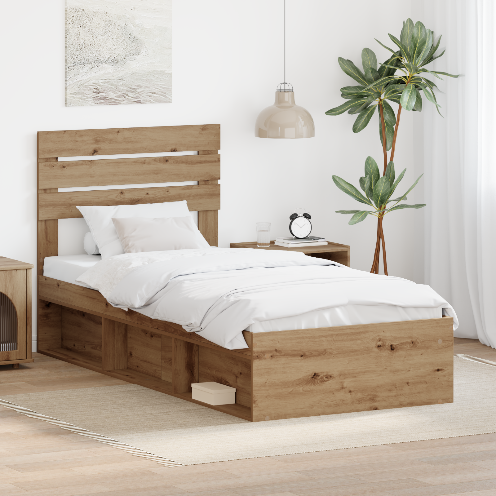 Sängram med huvudgavel Artisan Ek 100 x 200 cm Massiv furu