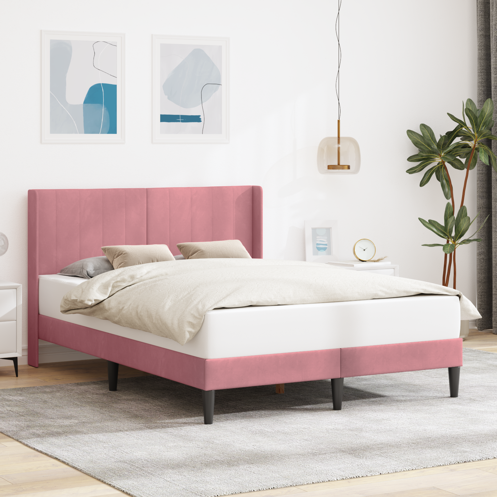 Sängram med huvudgavel Rosa 160 x 200 cm Sammet