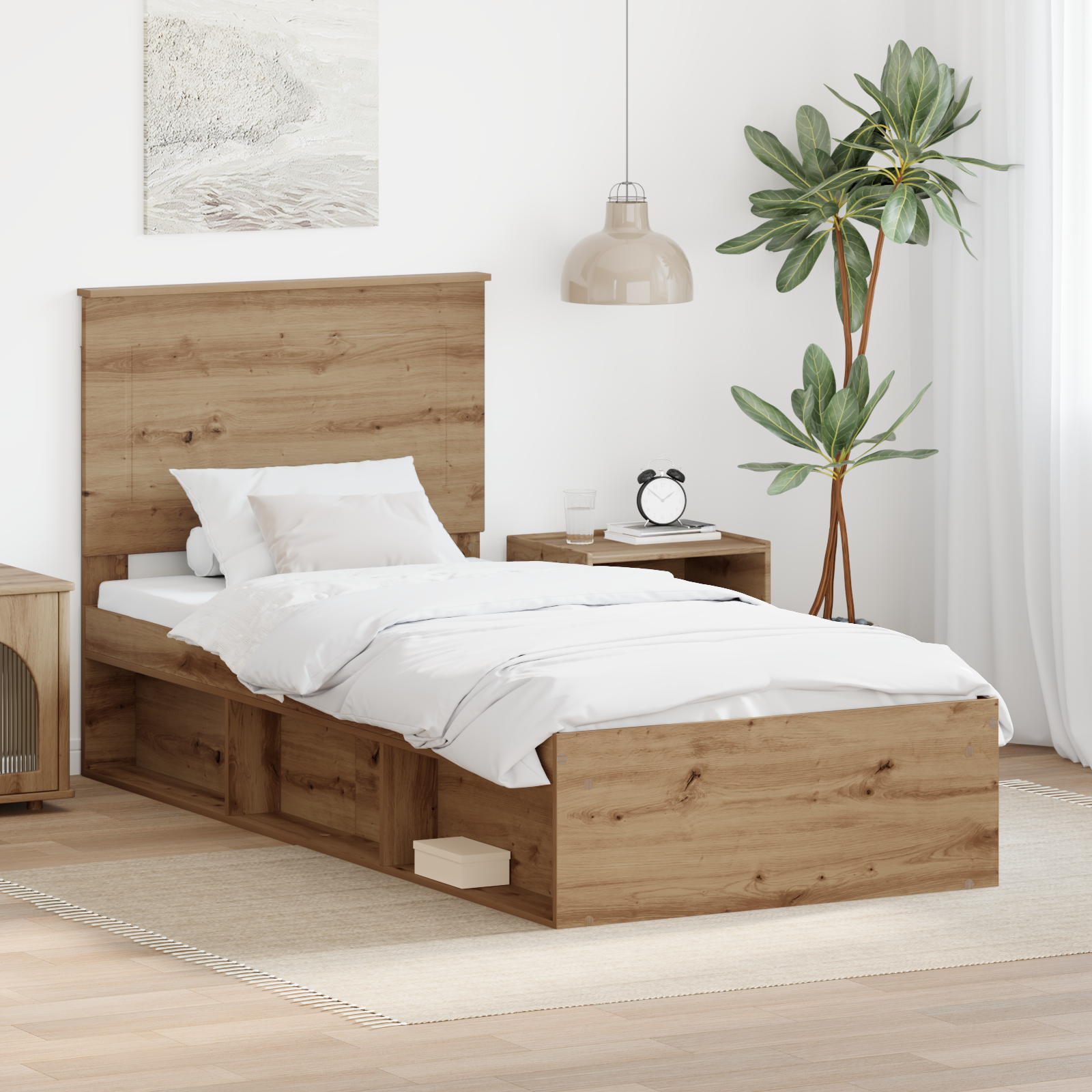 Sängram med huvudgavel Artisan Ek 90 x 190 cm Massiv furu