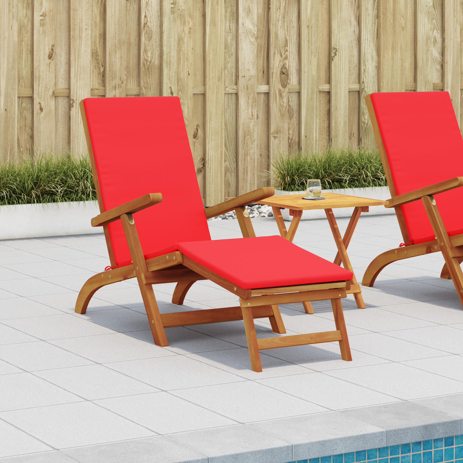 Reclining och Fällbar Solstol 2 pcs Röd Massivt Akaciaträ