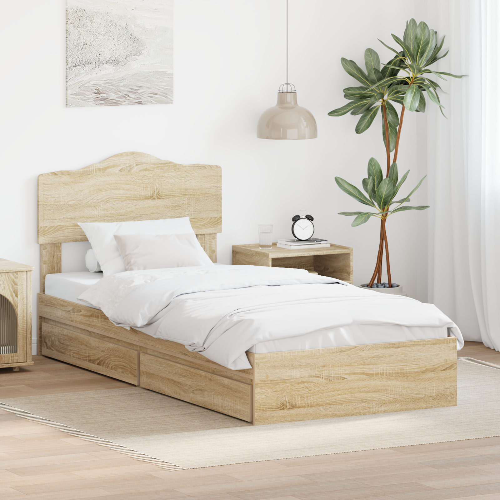 Förvaringssäng med låda Sonoma-ek 90 x 190 cm Konstruerat trä