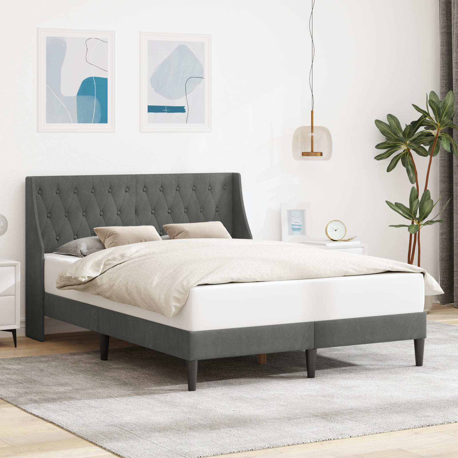 Sängram med huvudgavel Mörkgrå 140 x 200 cm Sammet